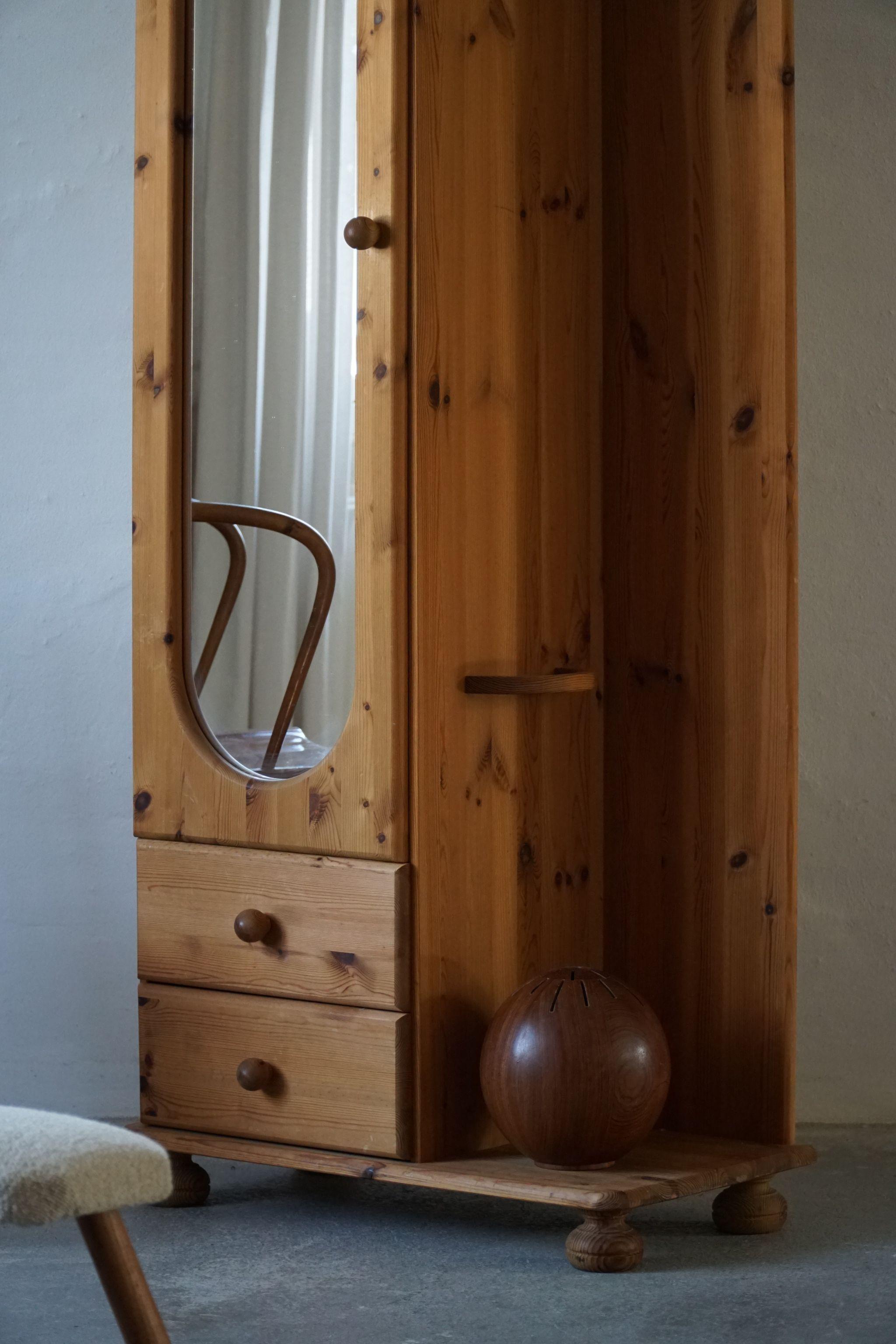 Danish Modern Brutalist Bedroom Cabinet / Wardrobe in Solid Pine, 1980s 1