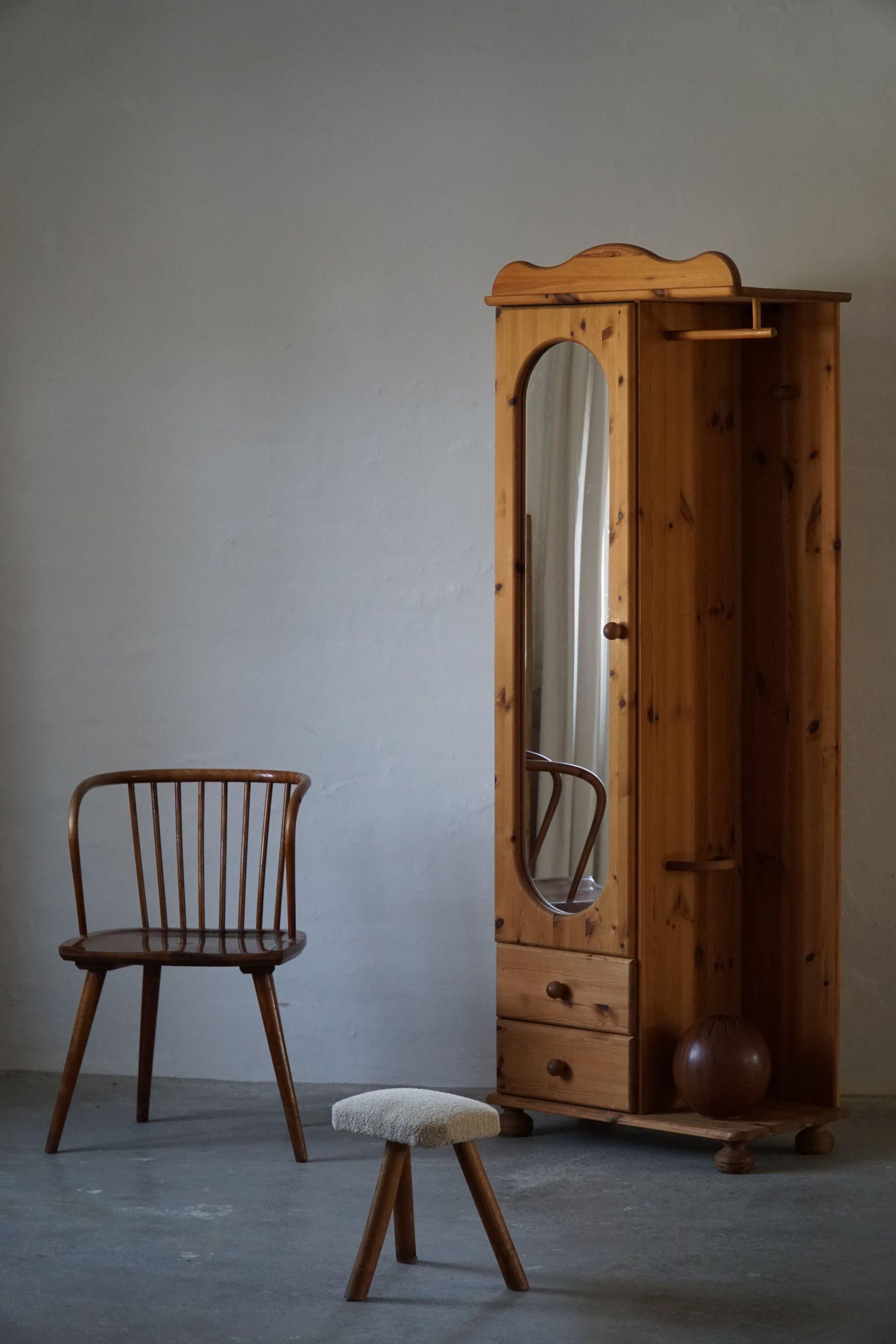Danish Modern Brutalist Bedroom Cabinet / Wardrobe in Solid Pine, 1980s 2