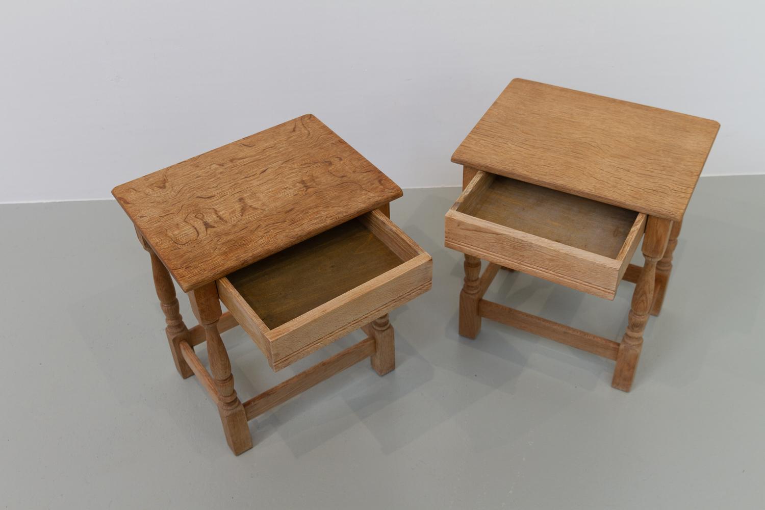 Mid-20th Century Danish Modern Brutalist Bedside Tables in Oak, 1960s. Set of 2.