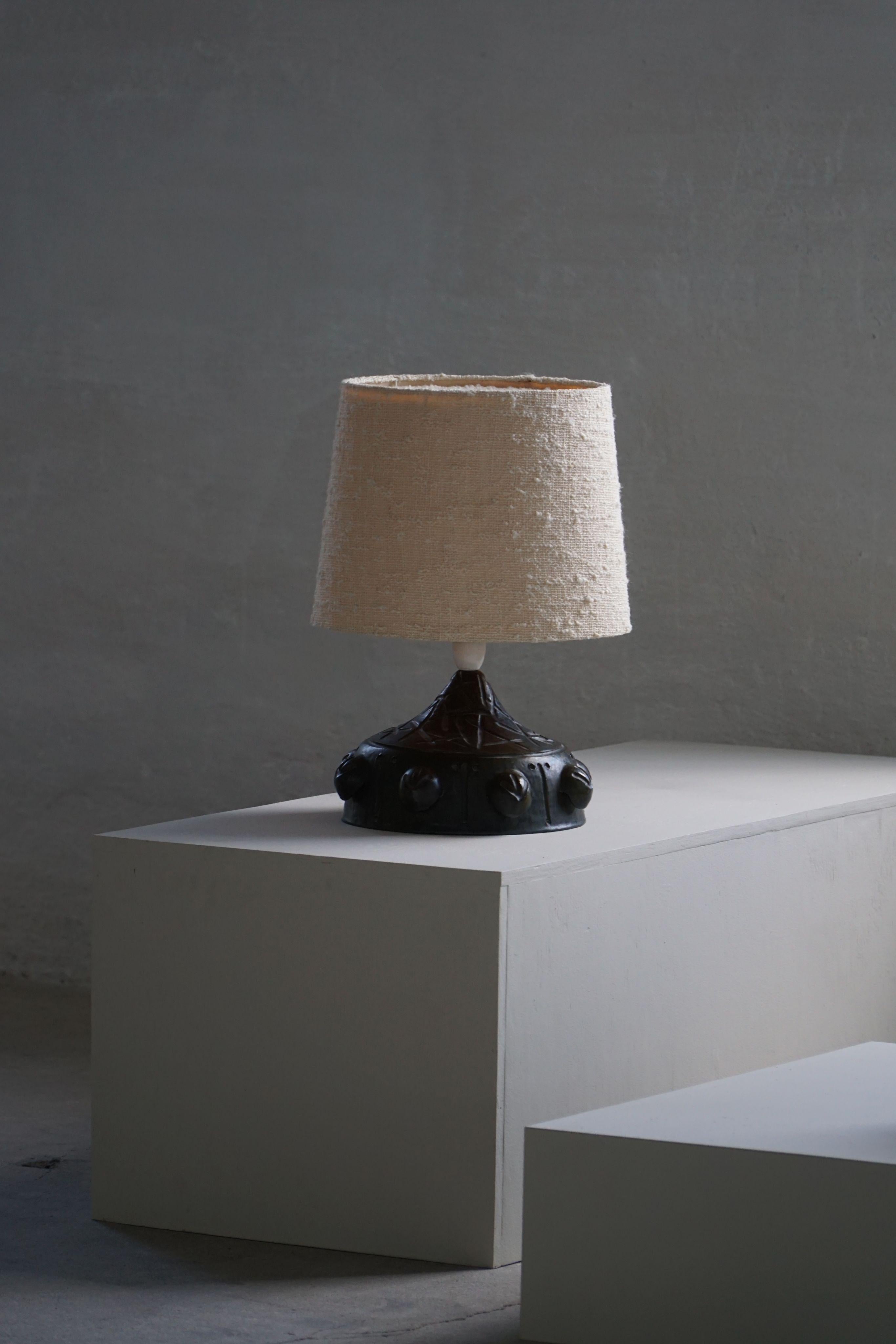 Danish Modern, Brutalist Ceramic Table Lamp with Organic Motifs, 1960s For Sale 4