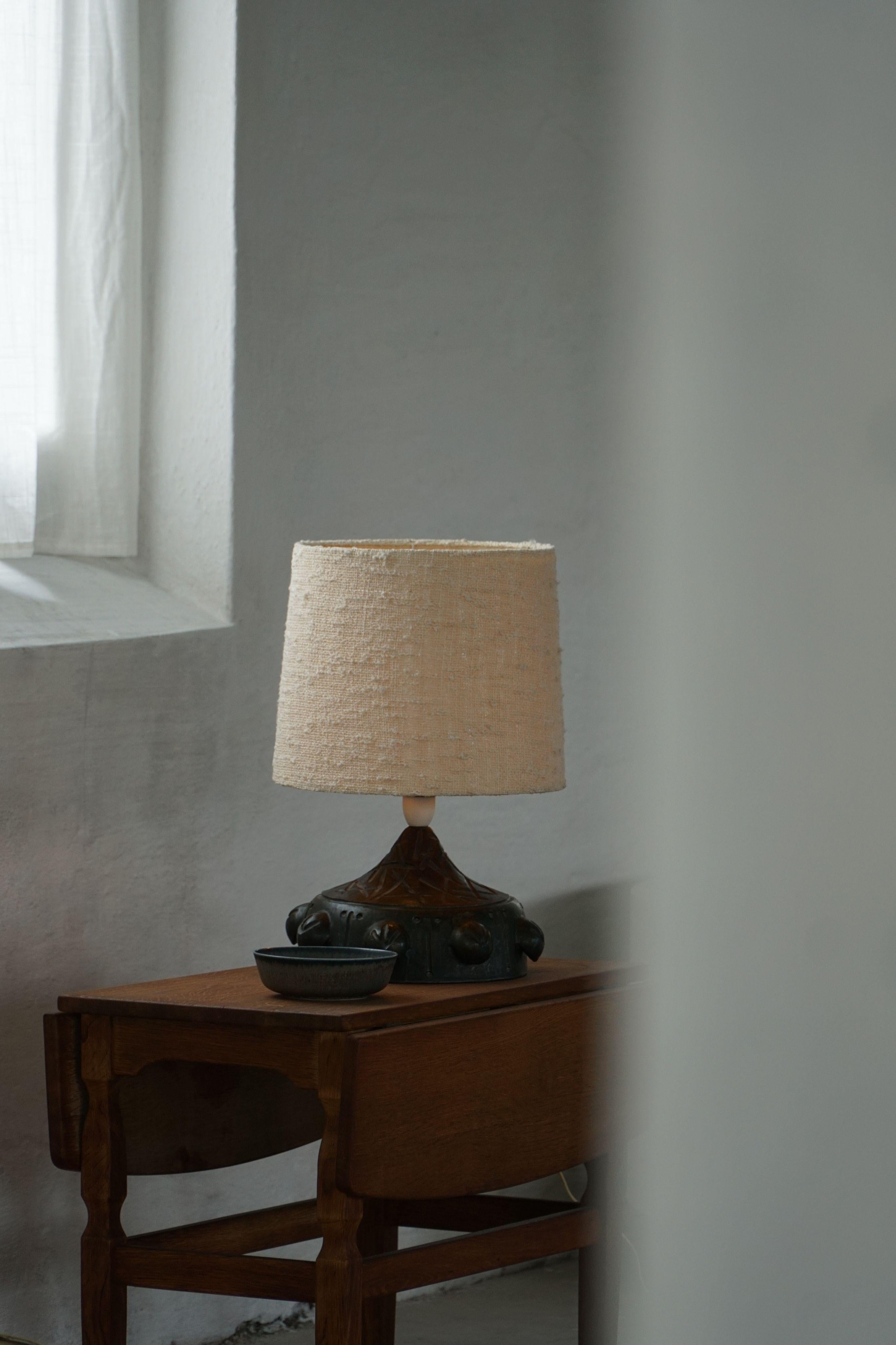 Danish Modern, Brutalist Ceramic Table Lamp with Organic Motifs, 1960s For Sale 5