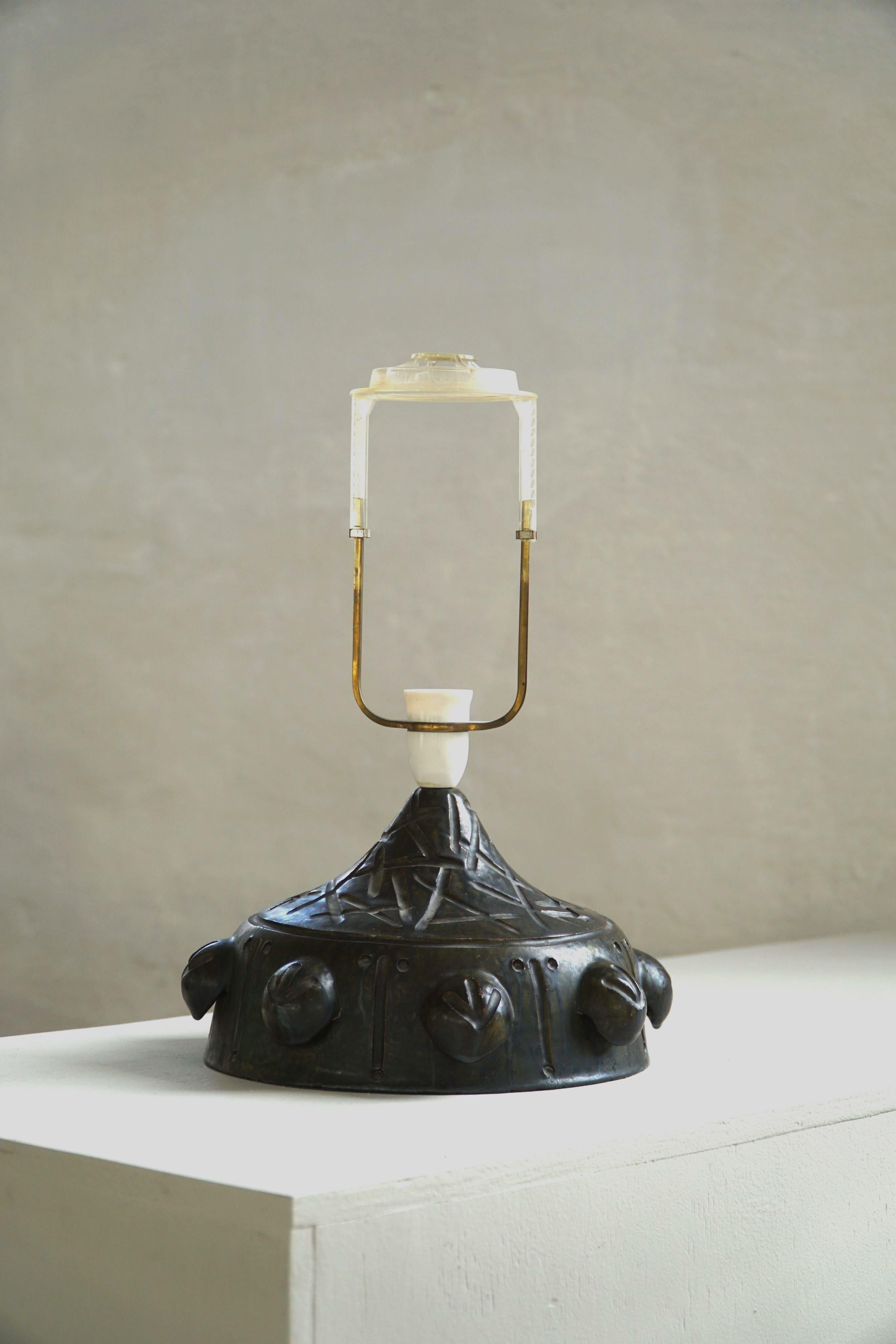 Scandinavian Modern Danish Modern, Brutalist Ceramic Table Lamp with Organic Motifs, 1960s For Sale