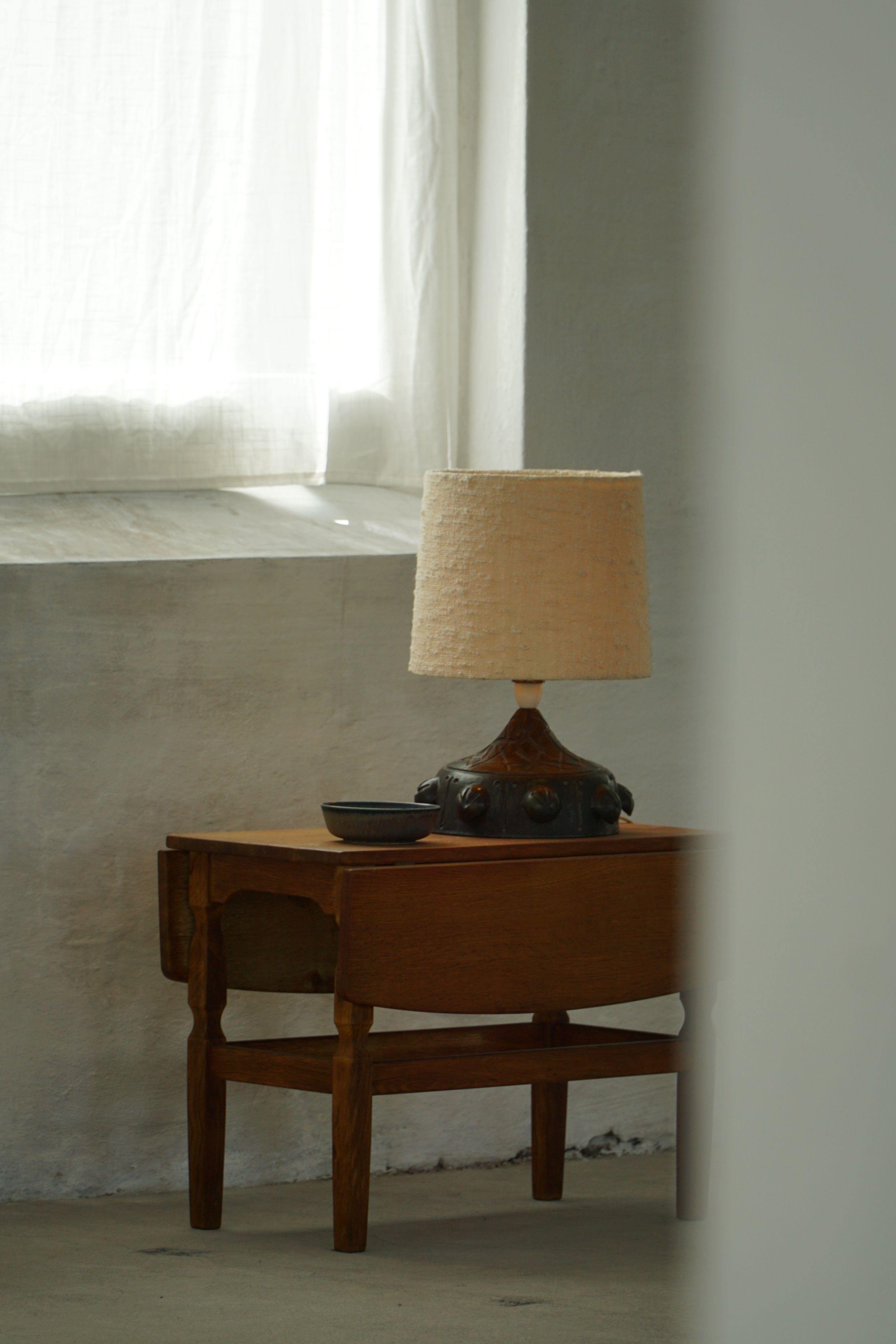 Hand-Crafted Danish Modern, Brutalist Ceramic Table Lamp with Organic Motifs, 1960s For Sale
