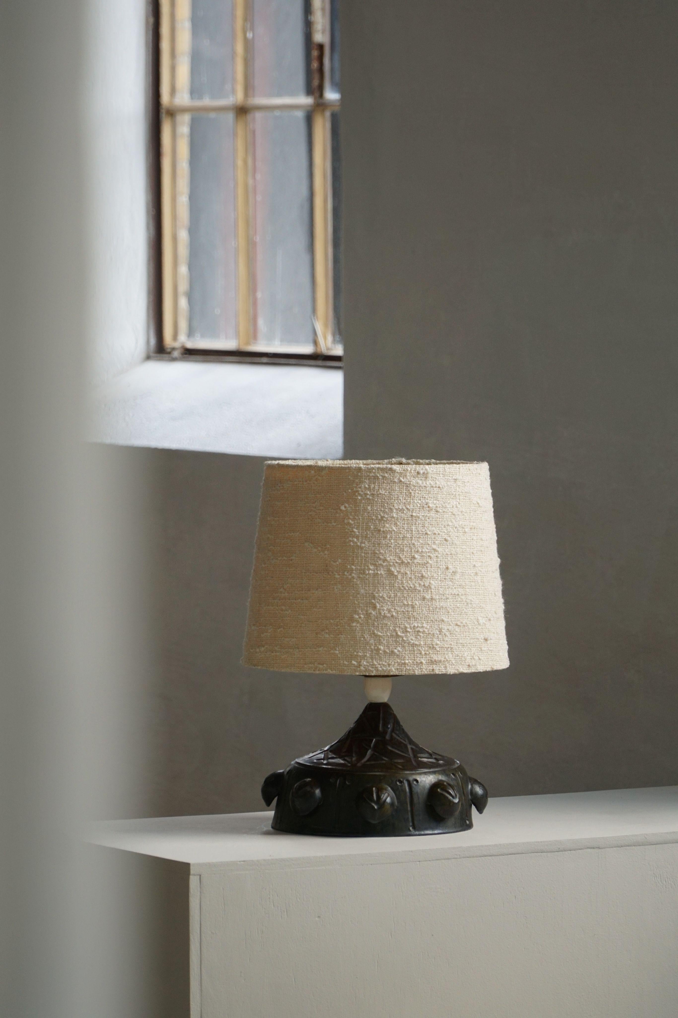 20th Century Danish Modern, Brutalist Ceramic Table Lamp with Organic Motifs, 1960s For Sale
