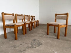 Sedie da pranzo in stile danese moderno e brutalista, in pino e bouclé riccio, set da 6, anni '70