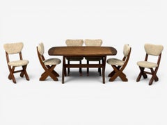 Danish Modern, Brutalist Dining Room Set, Pine, Shearling, Denmark, 1960s