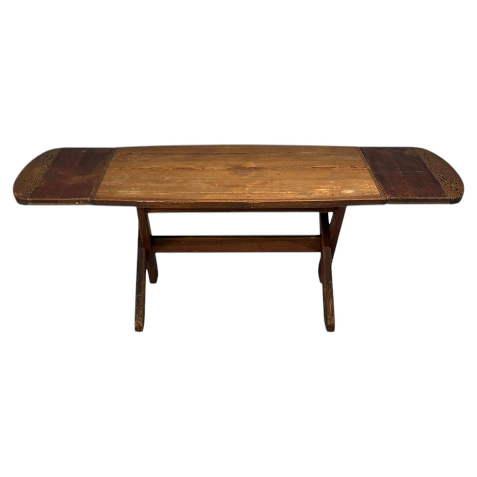 Danish Modern, Brutalist Dining Table, Stained Pine, Denmark, 1960s For Sale