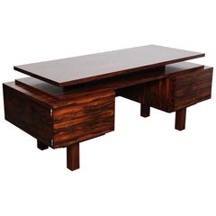 Danish Modern Brutalist Influenced Rosewood Executive Floating Top Desk