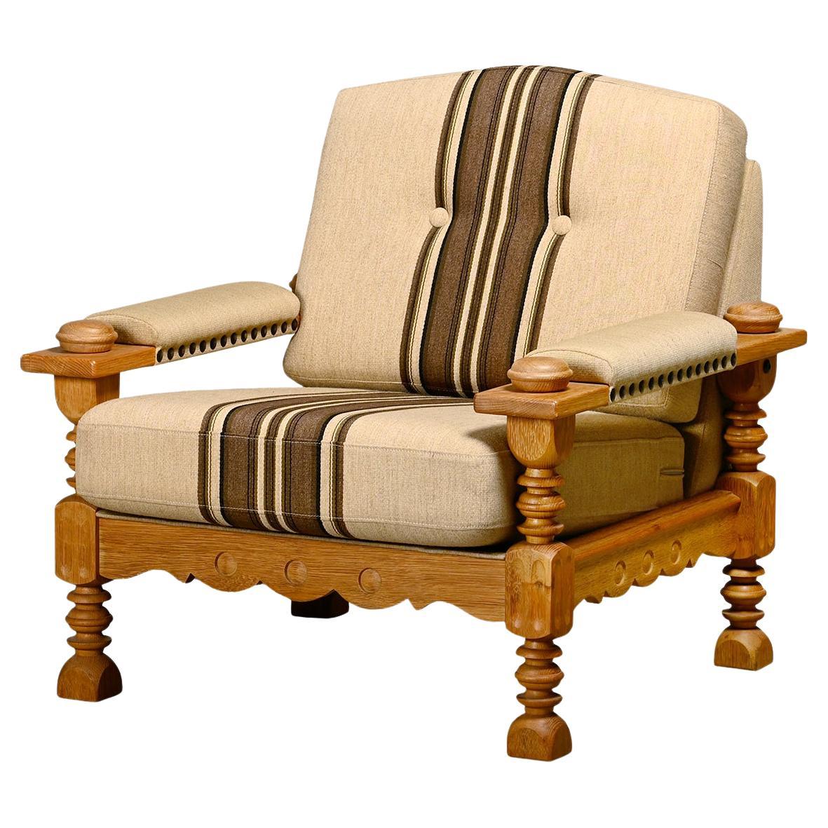 Danish Modern Brutalist Lounge Chair in Oak, Henning Kjærnulf, Denmark 1960s