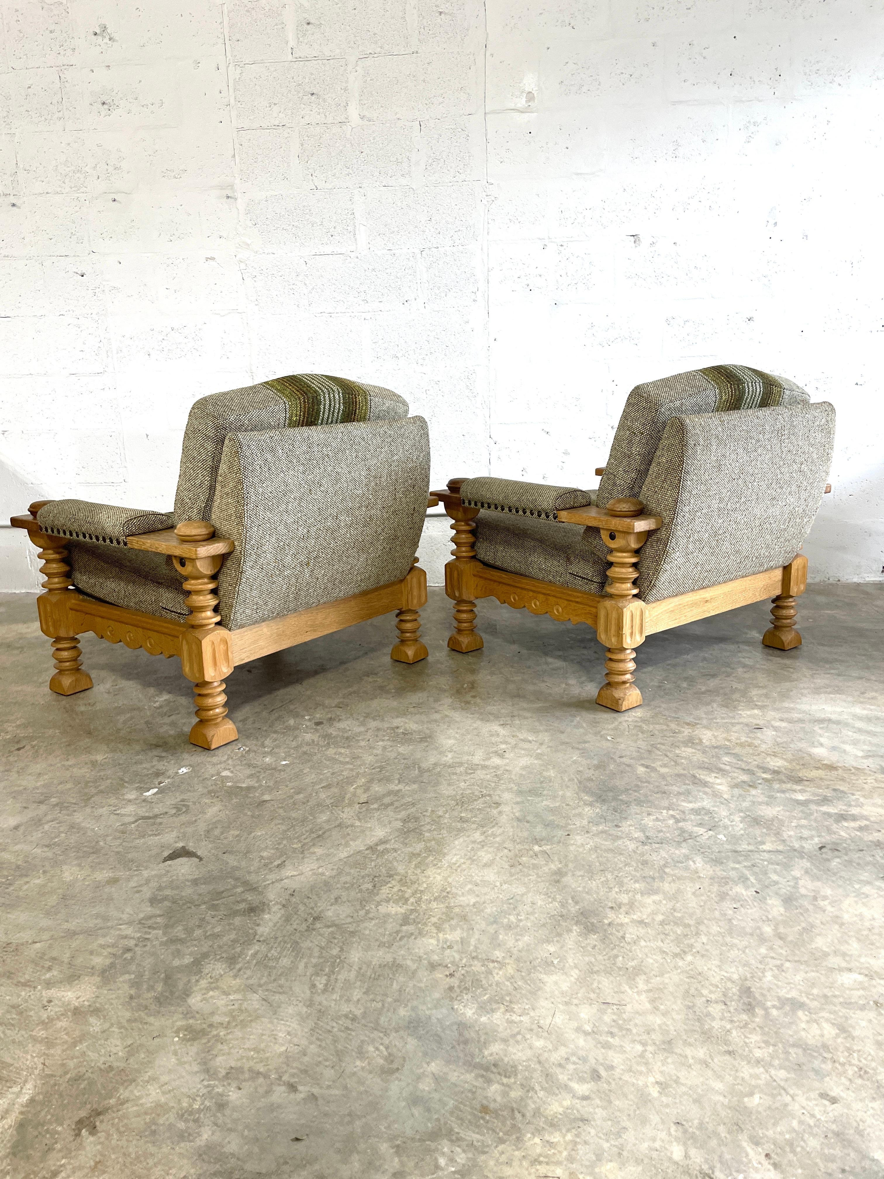 Danish Modern Brutalist Lounge Rustic Primitive Chairs in Oak Henning Kjaernulf In Good Condition For Sale In Fort Lauderdale, FL
