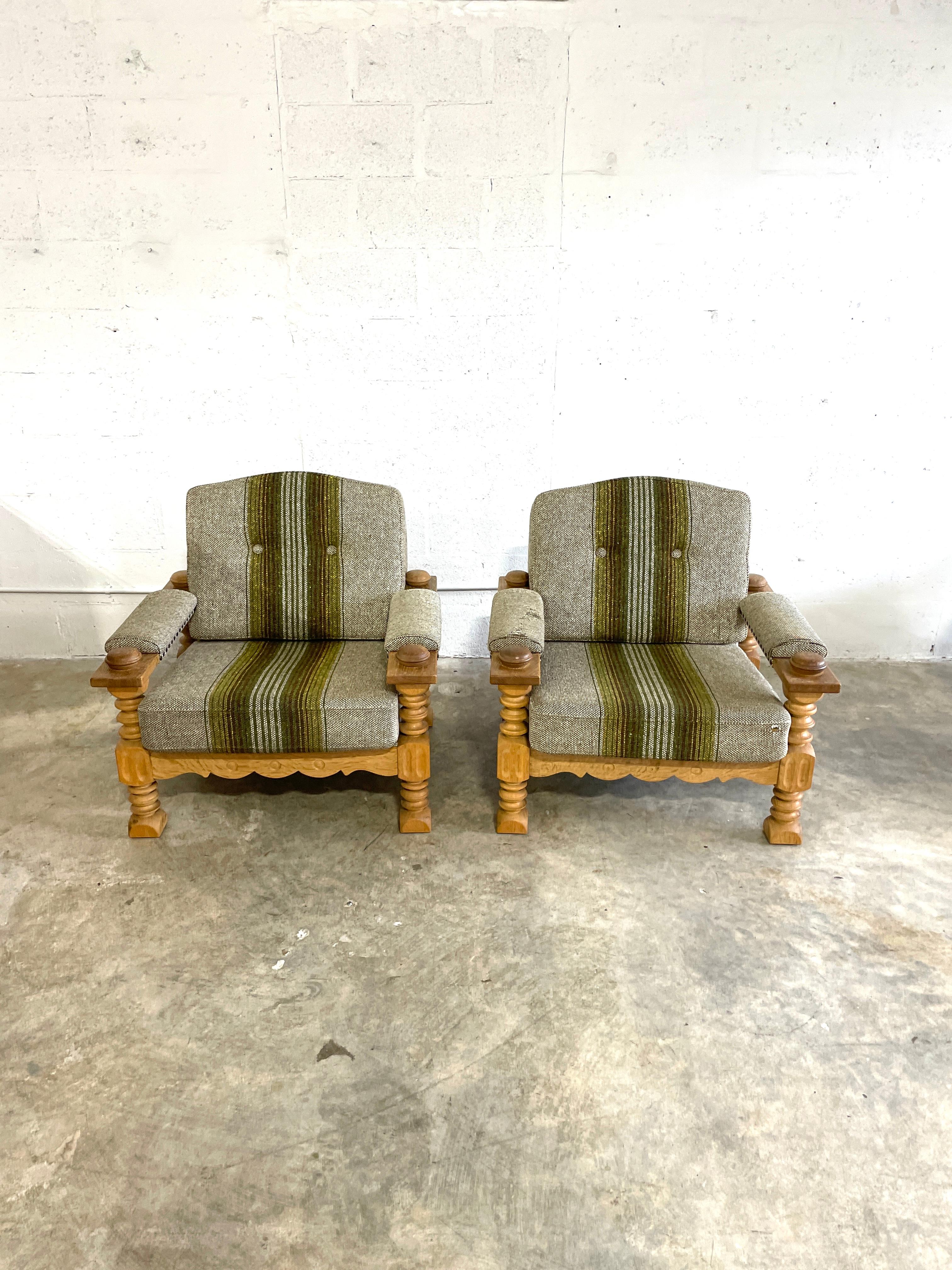 Late 20th Century Danish Modern Brutalist Lounge Rustic Primitive Chairs in Oak Henning Kjaernulf For Sale