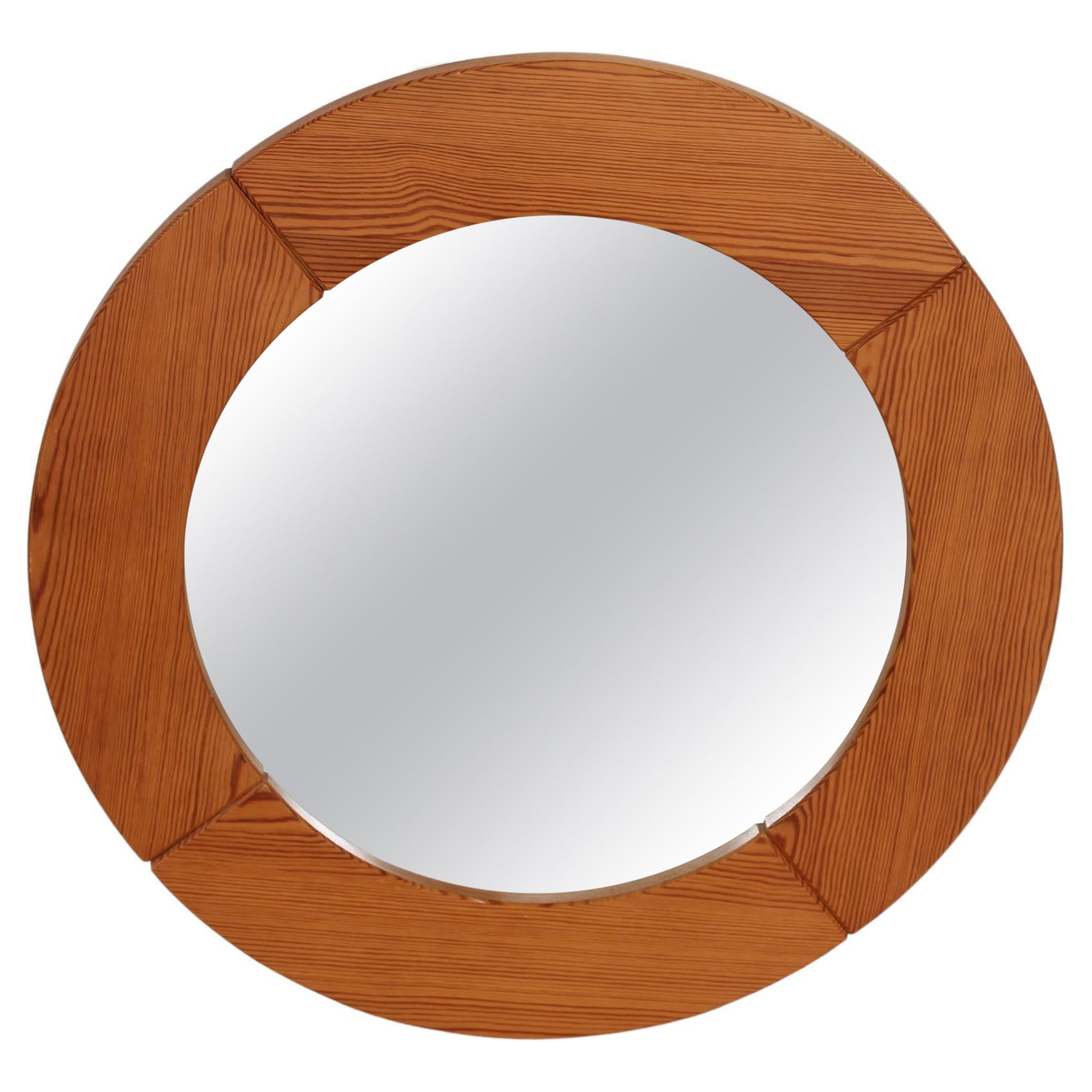 Danish Modern Brutalist style Round Wall Mirror Made of Pine in Denmark 1980's