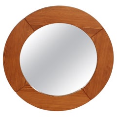 Danish Modern Brutalist style Round Wall Mirror Made of Pine in Denmark 1980's