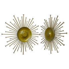 Danish Modern Brutalist Sunburst Iron Wall Sconces, 1970s