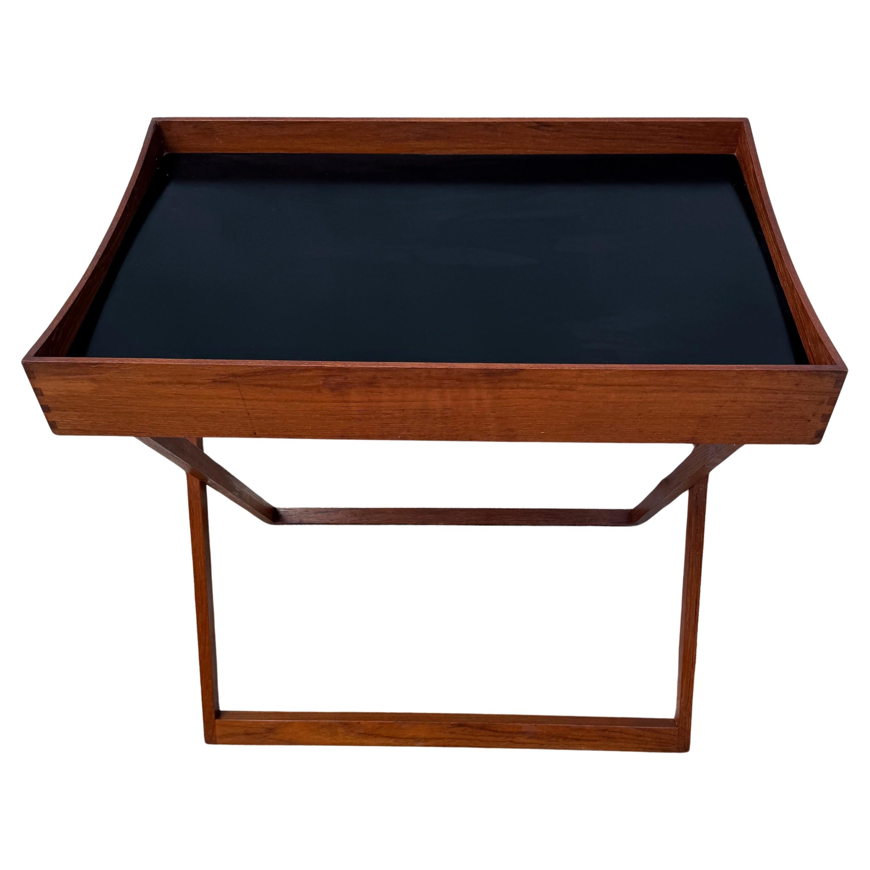 Mid-Century Modern Danish Modern Campaign Style Teak & Black Lacquer Reversible Tray Table For Sale