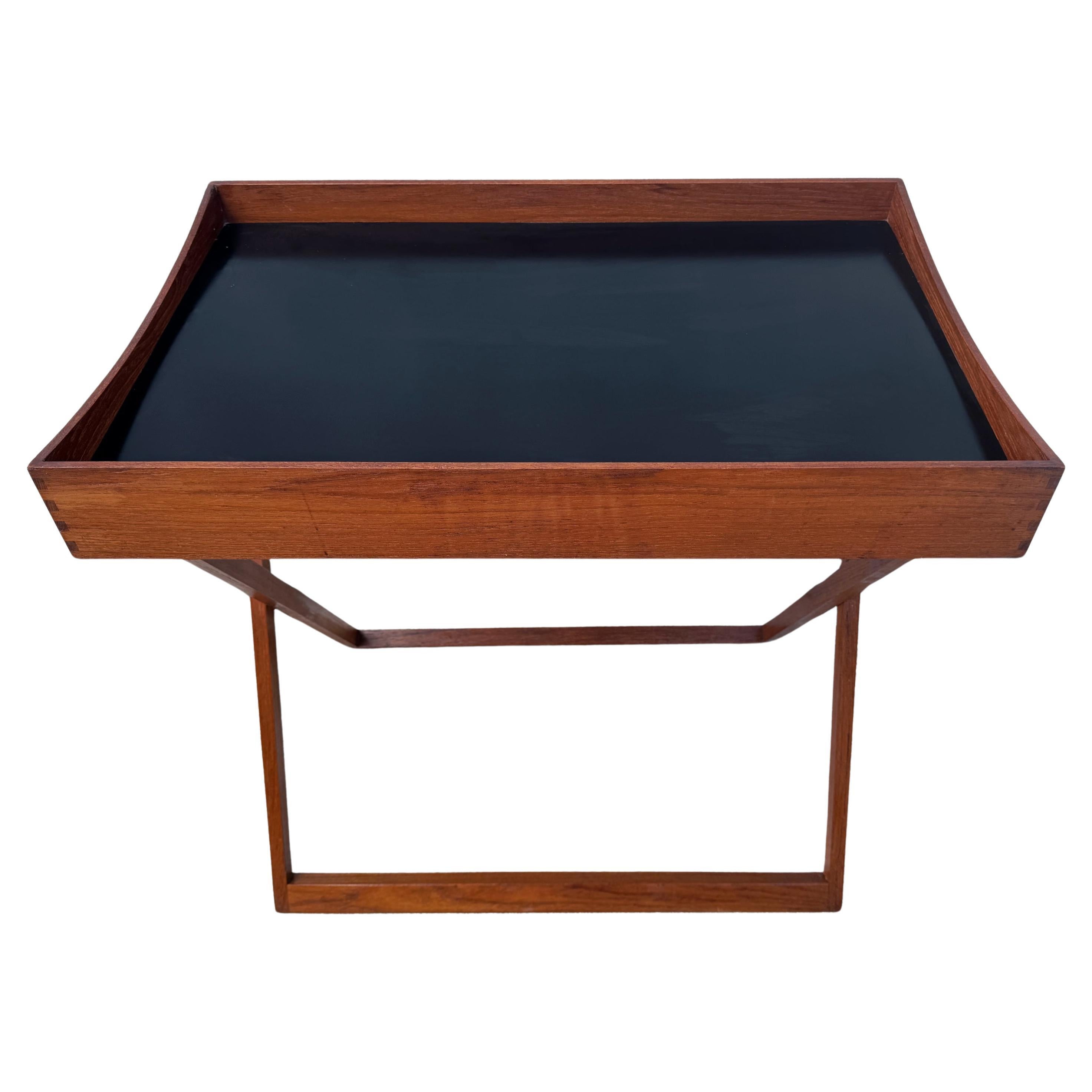 20th Century Danish Modern Campaign Style Teak & Black Lacquer Reversible Tray Table For Sale