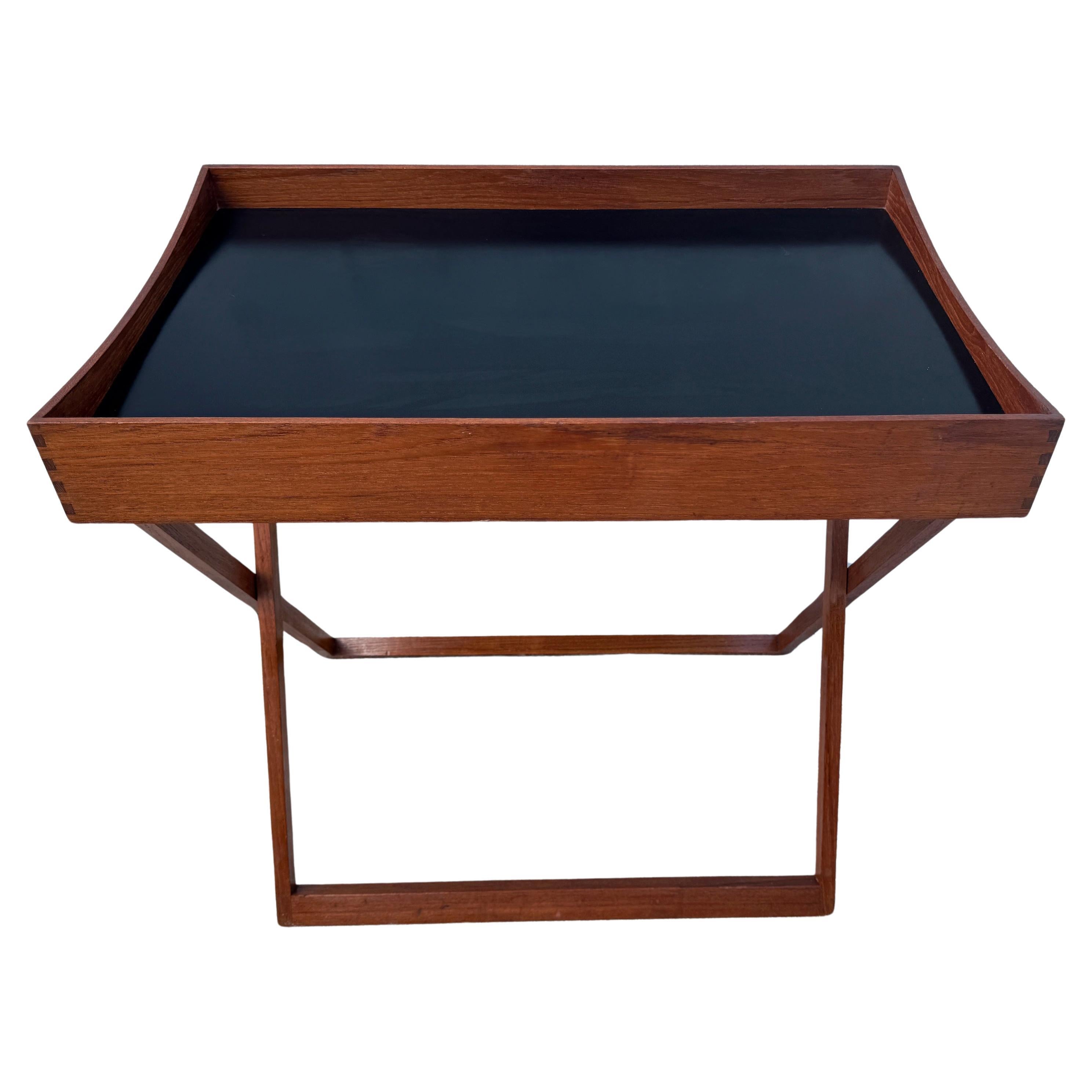Danish Modern Campaign Style Teak & Black Lacquer Reversible Tray Table