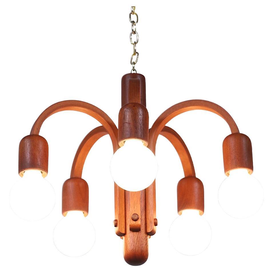 Danish Modern "Candela" Teak Pendant Chandelier by Domus For Sale