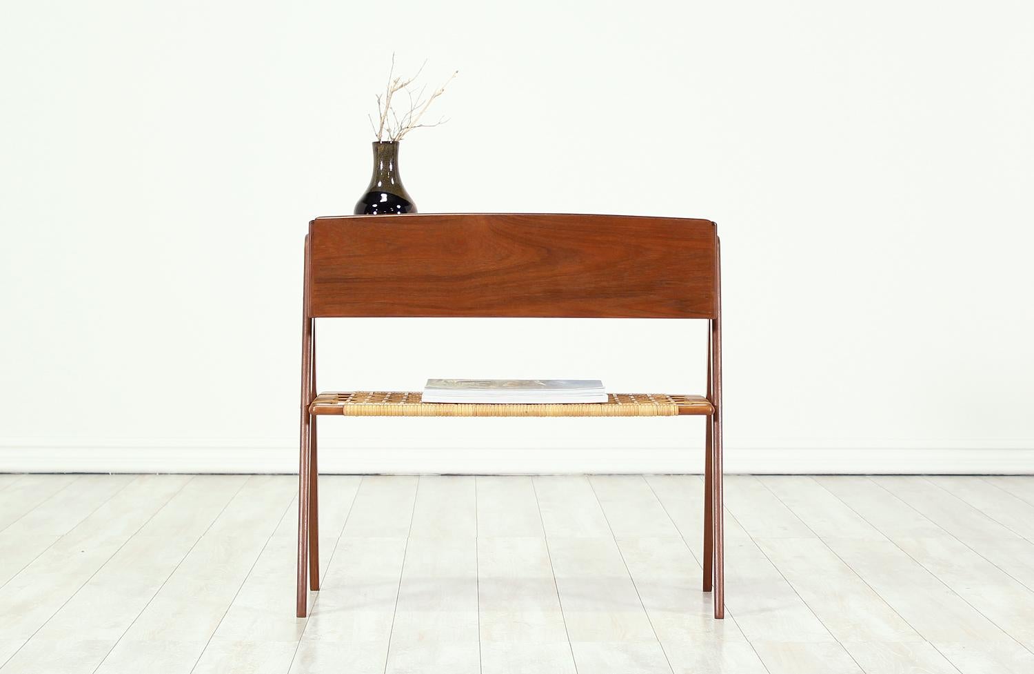 Danish Modern Caned-Shelf Night Stand In Excellent Condition In Los Angeles, CA