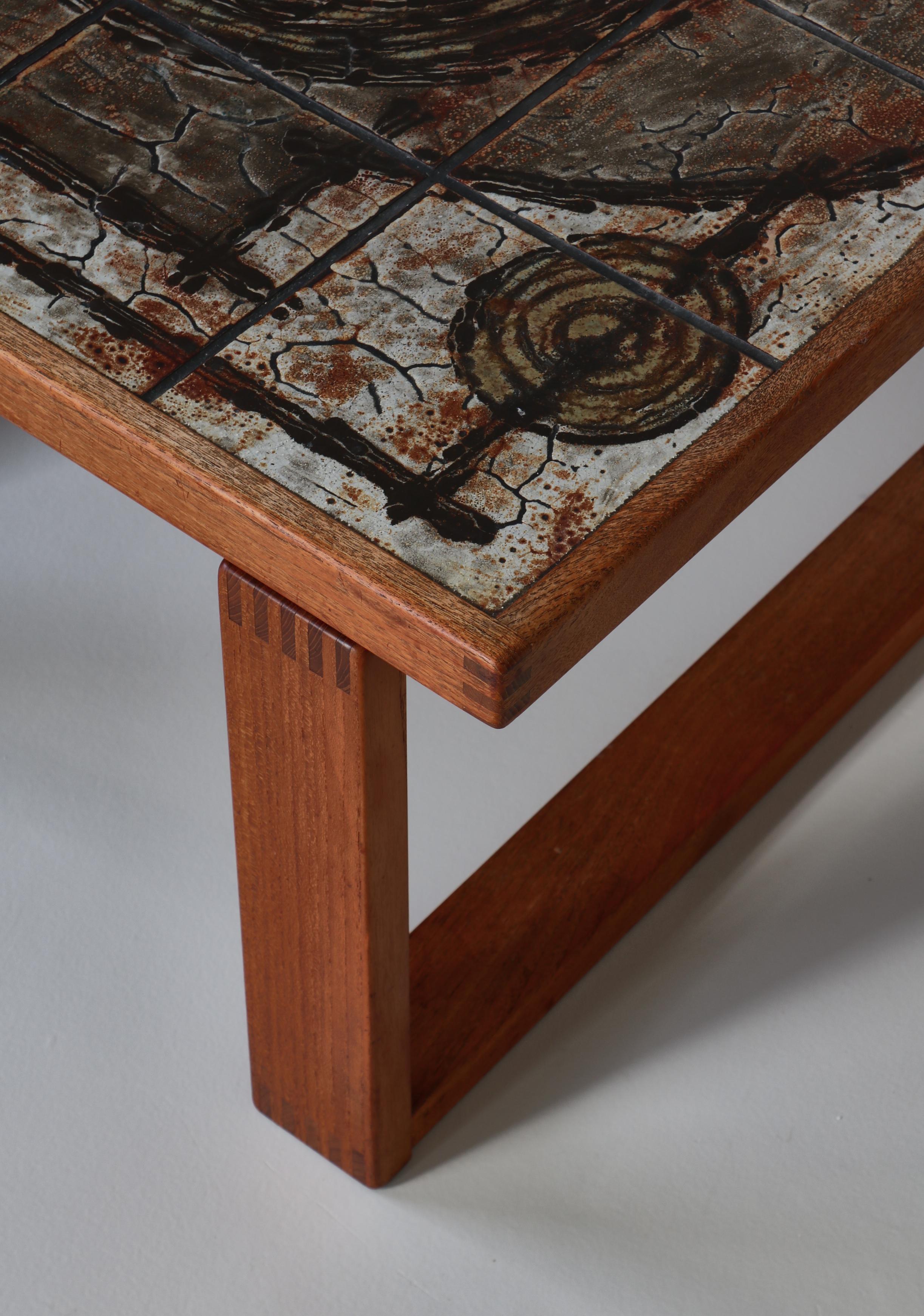 Mid-20th Century Danish Modern Center Table in Solid Teakwood & Ceramic Tiles by Ox-Art, 1973 For Sale