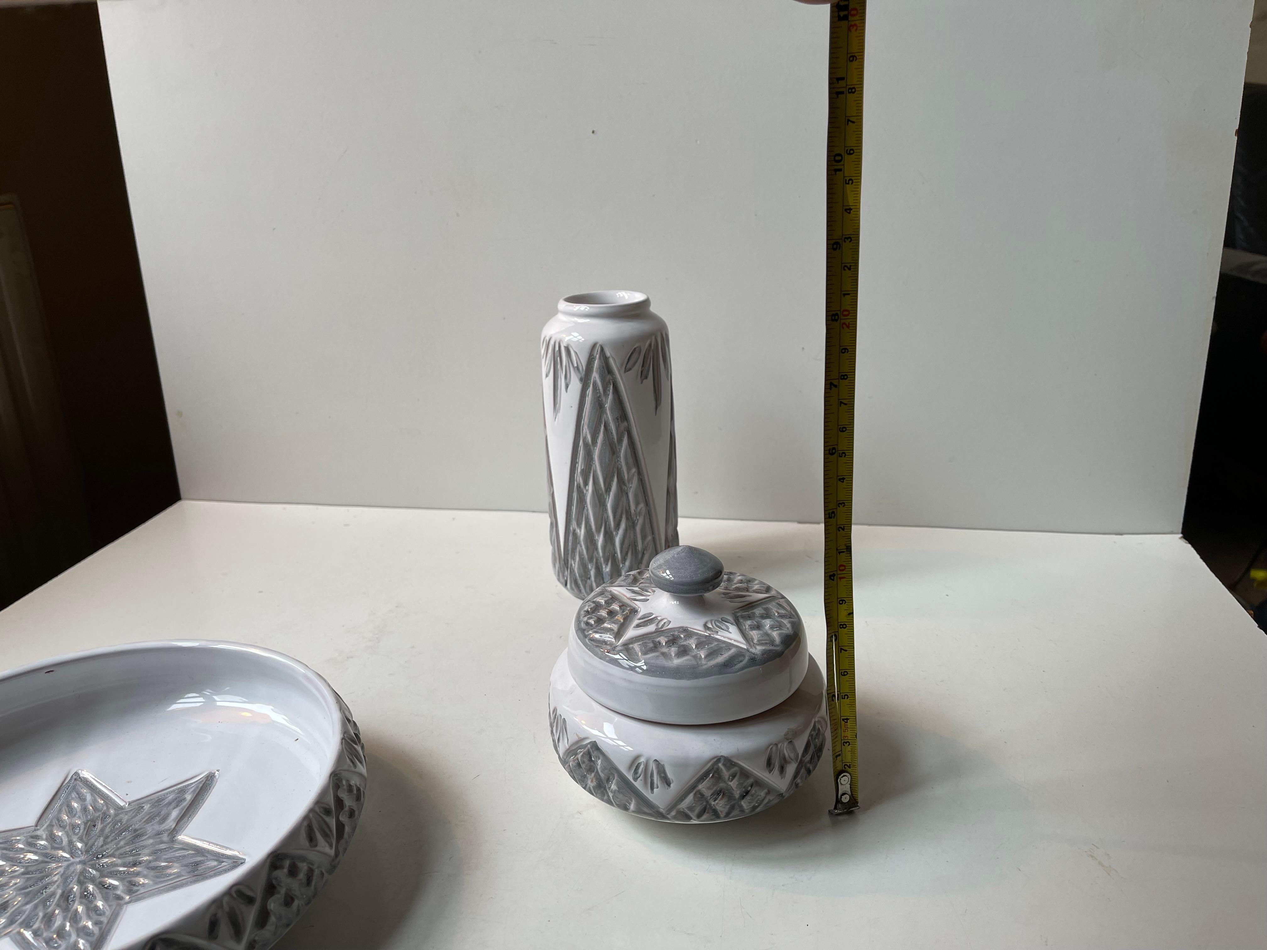 Danish Modern Ceramic Bowl, Trinket and Vase in White & Grey Glaze, 1970s in vendita 2