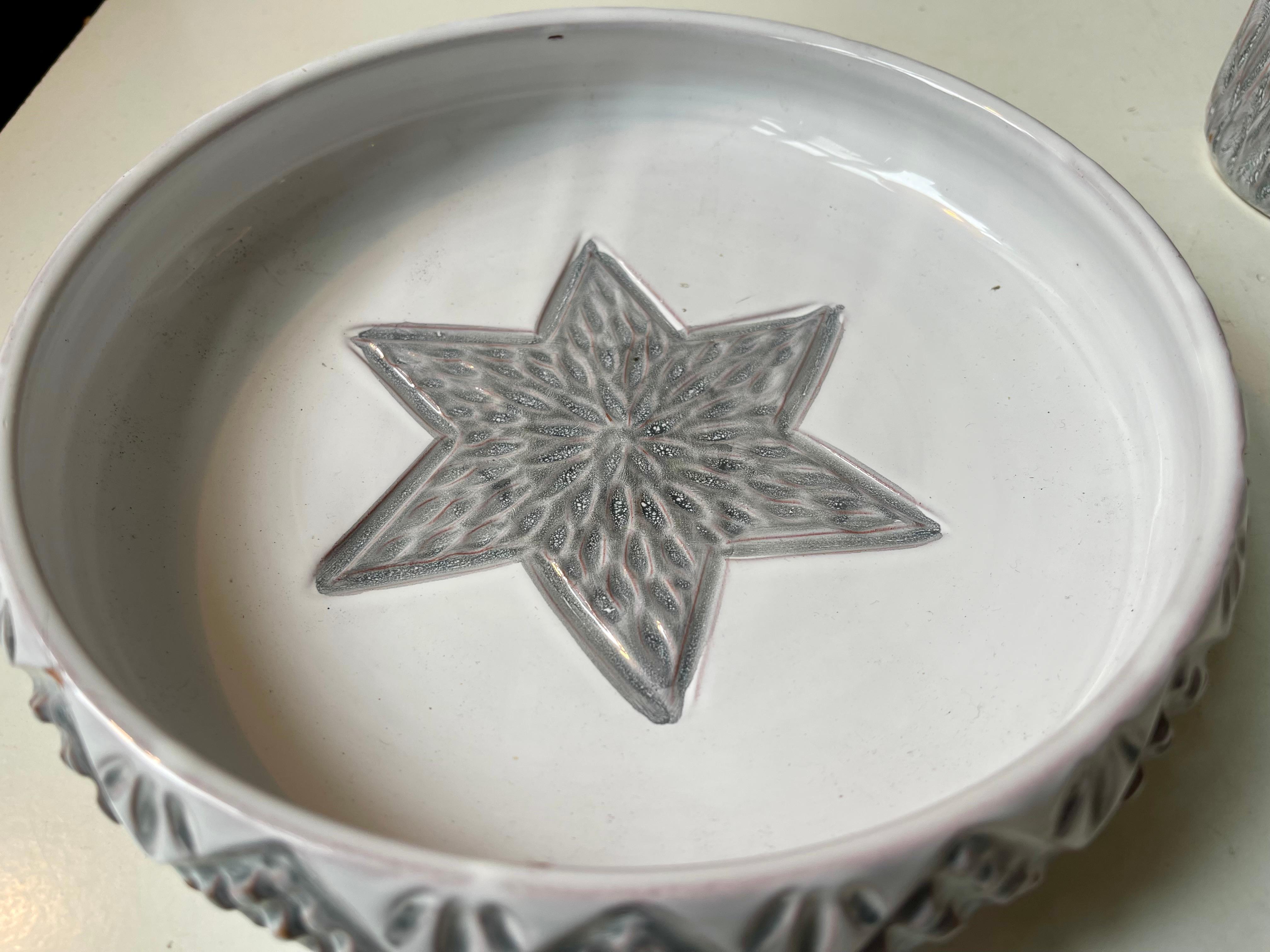 Fine XX secolo Danish Modern Ceramic Bowl, Trinket and Vase in White & Grey Glaze, 1970s in vendita