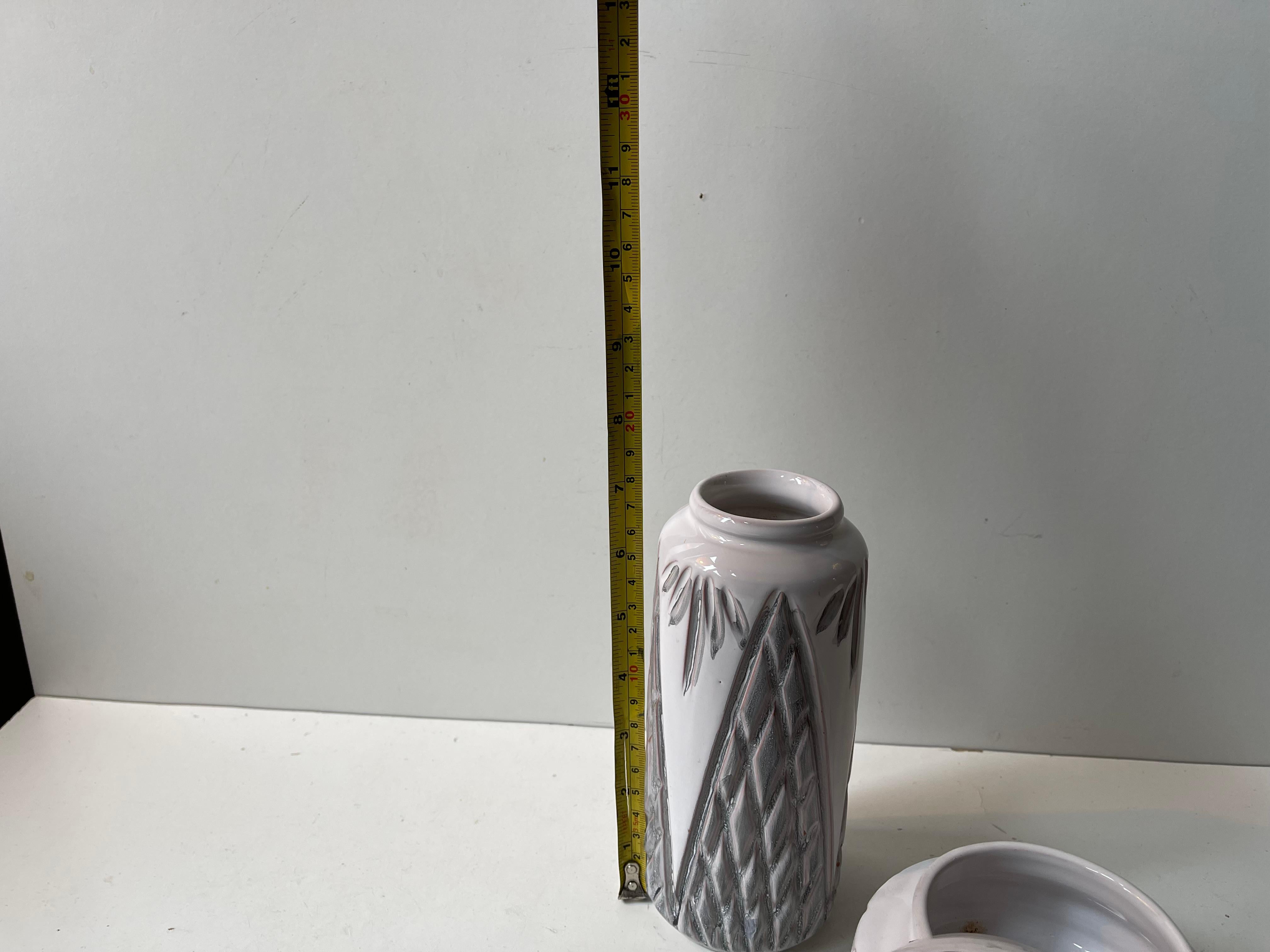 Danish Modern Ceramic Bowl, Trinket and Vase in White & Grey Glaze, 1970s in vendita 1