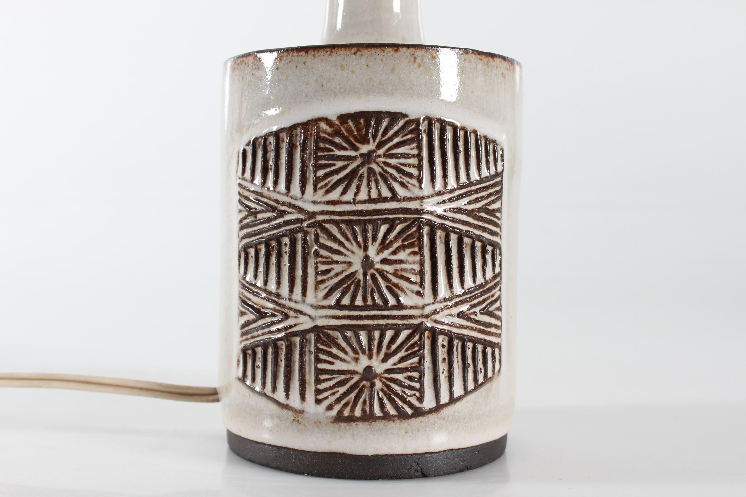 Scandinavian Modern Danish Modern Ceramic Graphic Decorated Table Lamp with New Shade 1960s For Sale