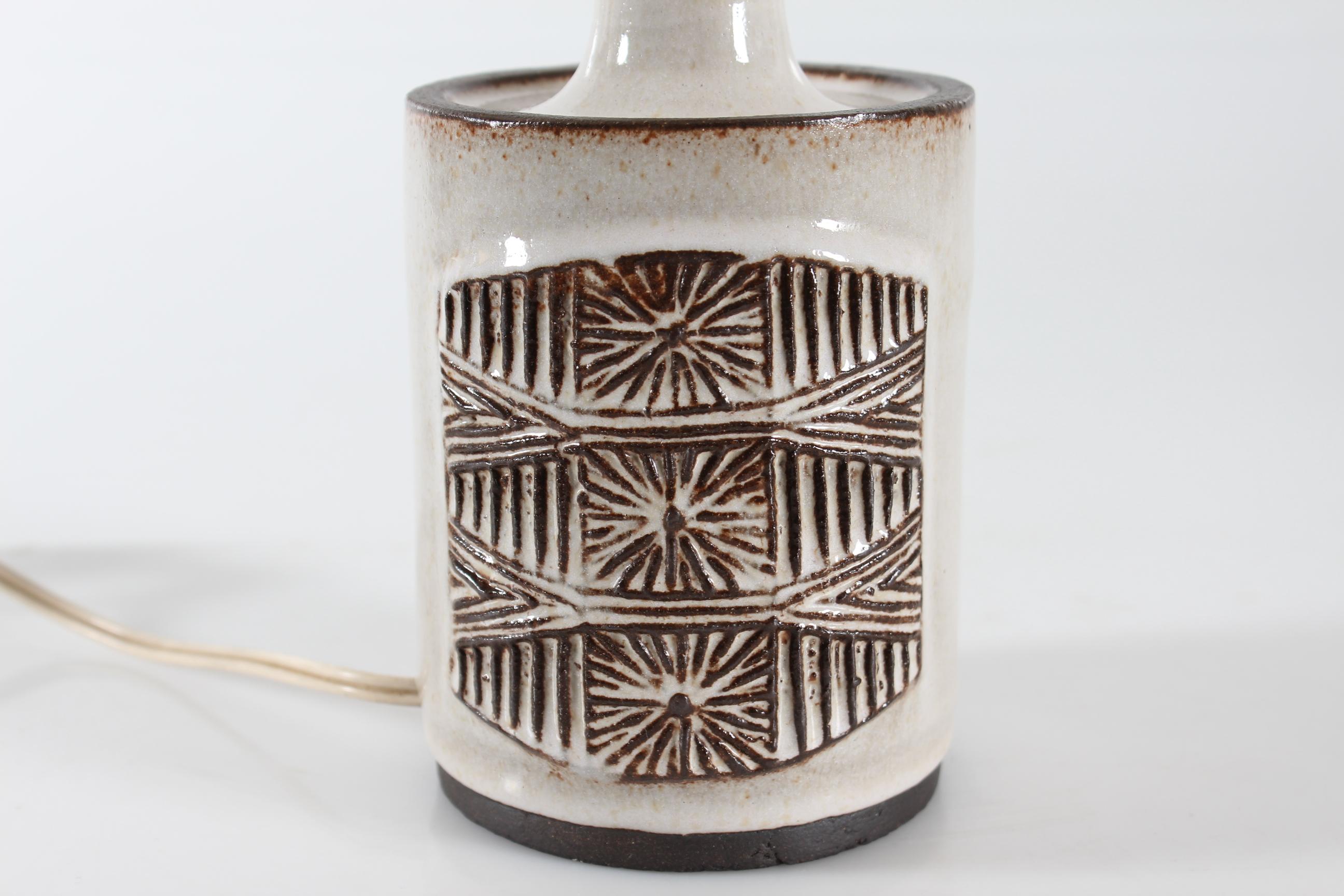Mid-20th Century Danish Modern Ceramic Graphic Decorated Table Lamp with New Shade 1960s For Sale