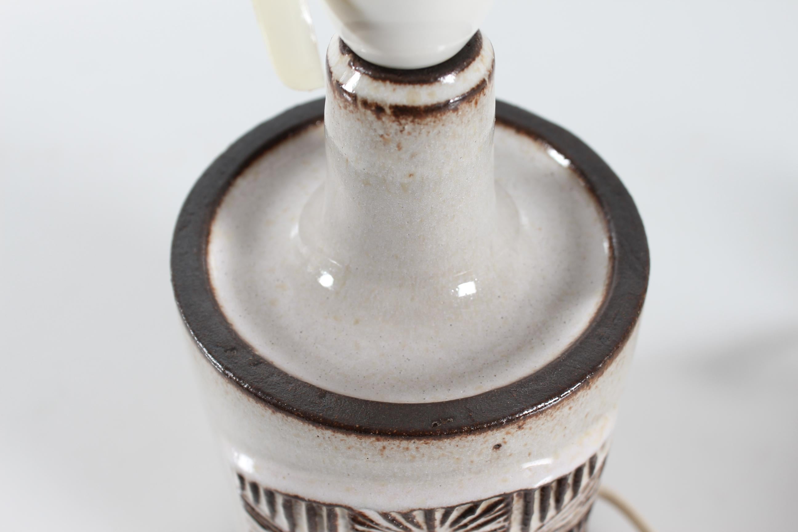 Danish Modern Ceramic Graphic Decorated Table Lamp with New Shade 1960s For Sale 1
