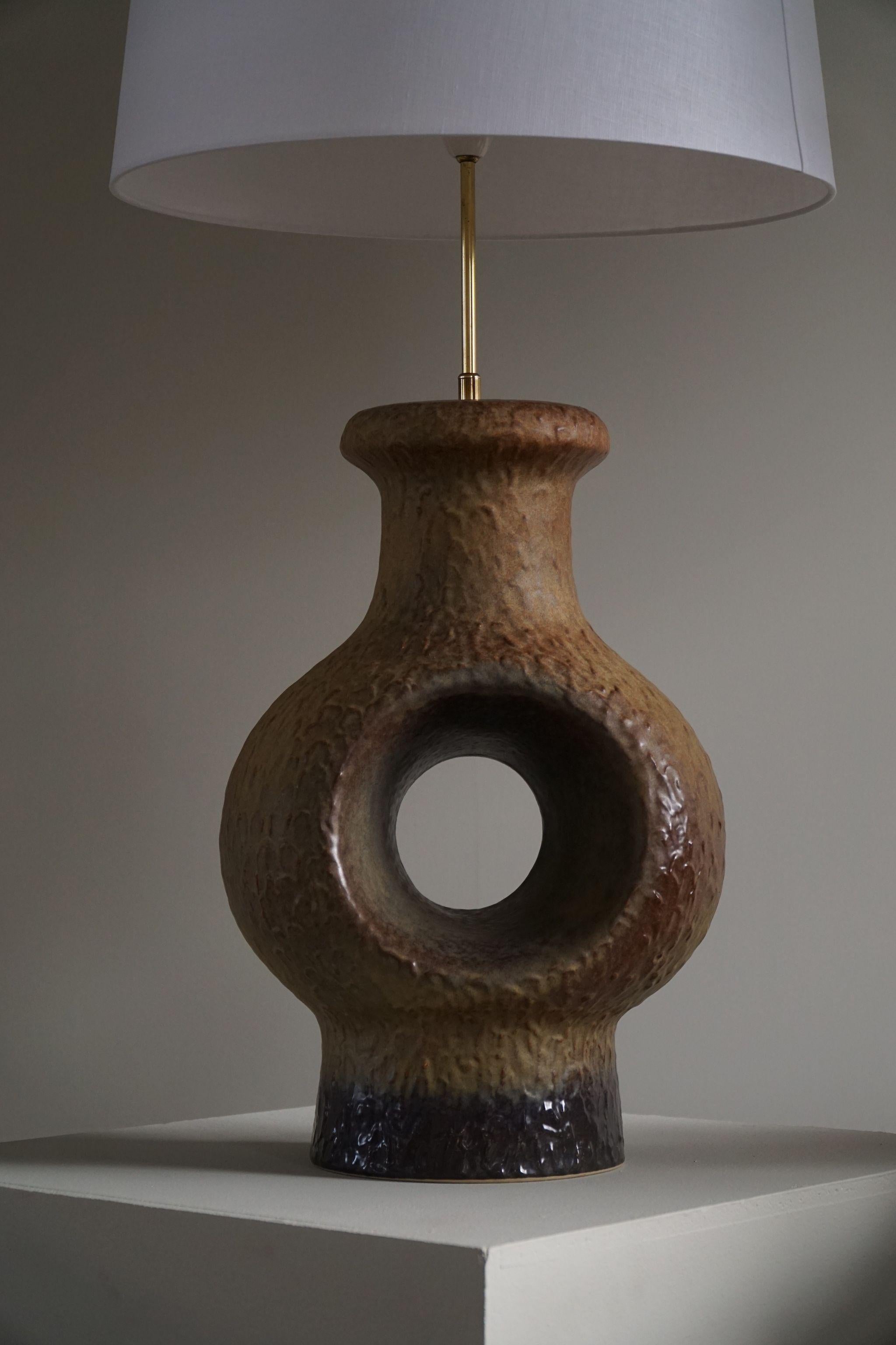 Danish Modern Ceramic Large Table Lamp, Various Green / Brown Colors, 1960s For Sale 6