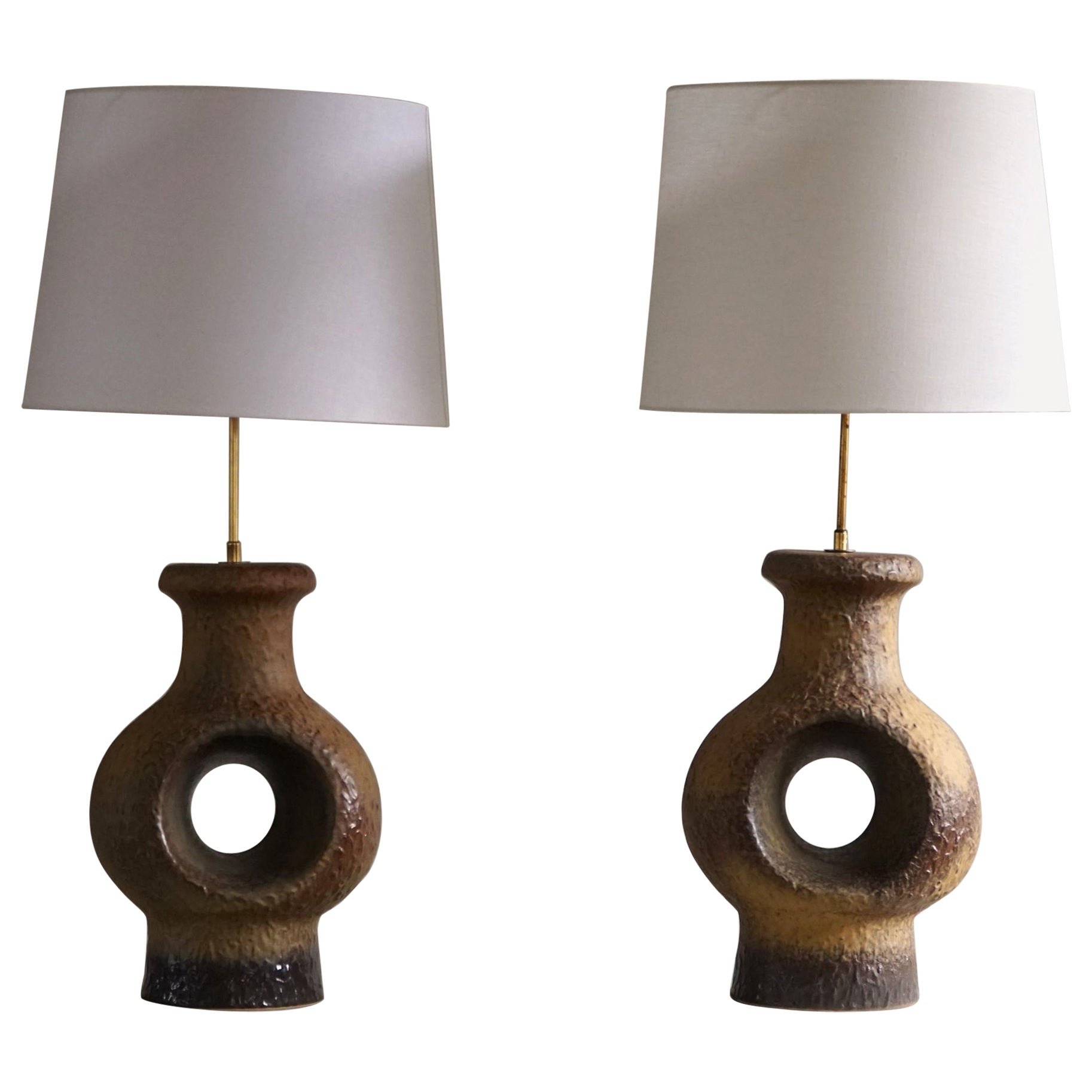 Danish Modern Ceramic Large Table Lamp, Various Green / Brown Colors, 1960s