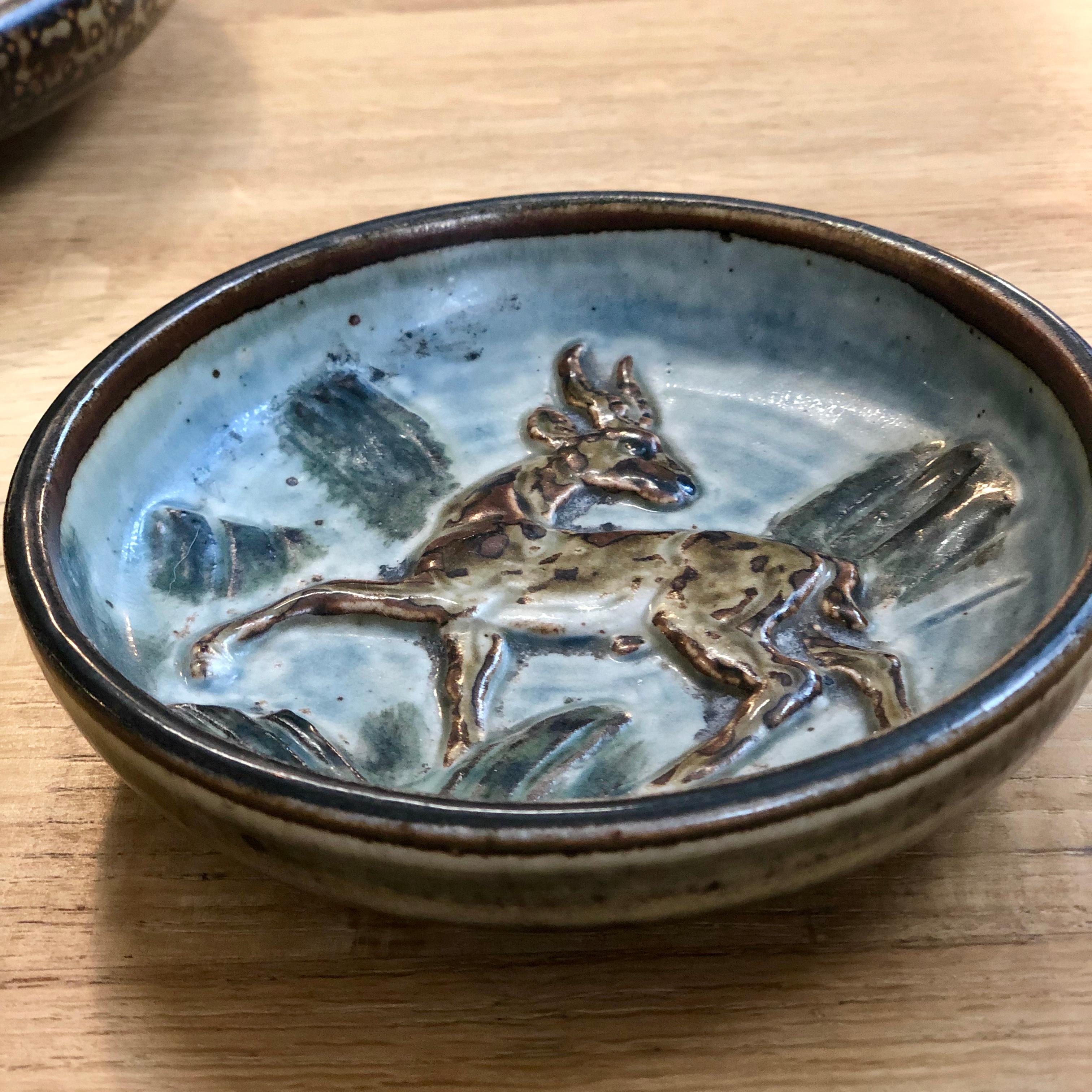 20th Century Danish Modern Ceramic Stag Bowl  For Sale