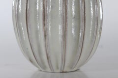 Danish Modern Ceramic Table Lamp by Laurine, Pumpkin Shape with Creme Glaze 1960