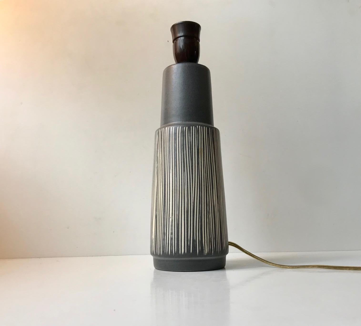 Mid-Century Modern Danish Modern Ceramic Table Lamp with Stripes by Elisabeth Loholt, 1950s