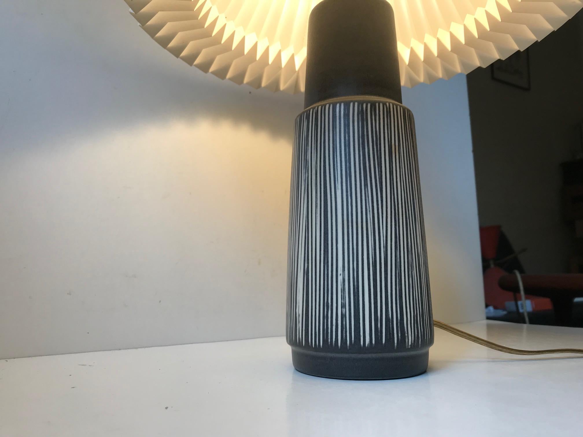 Pottery Danish Modern Ceramic Table Lamp with Stripes by Elisabeth Loholt, 1950s