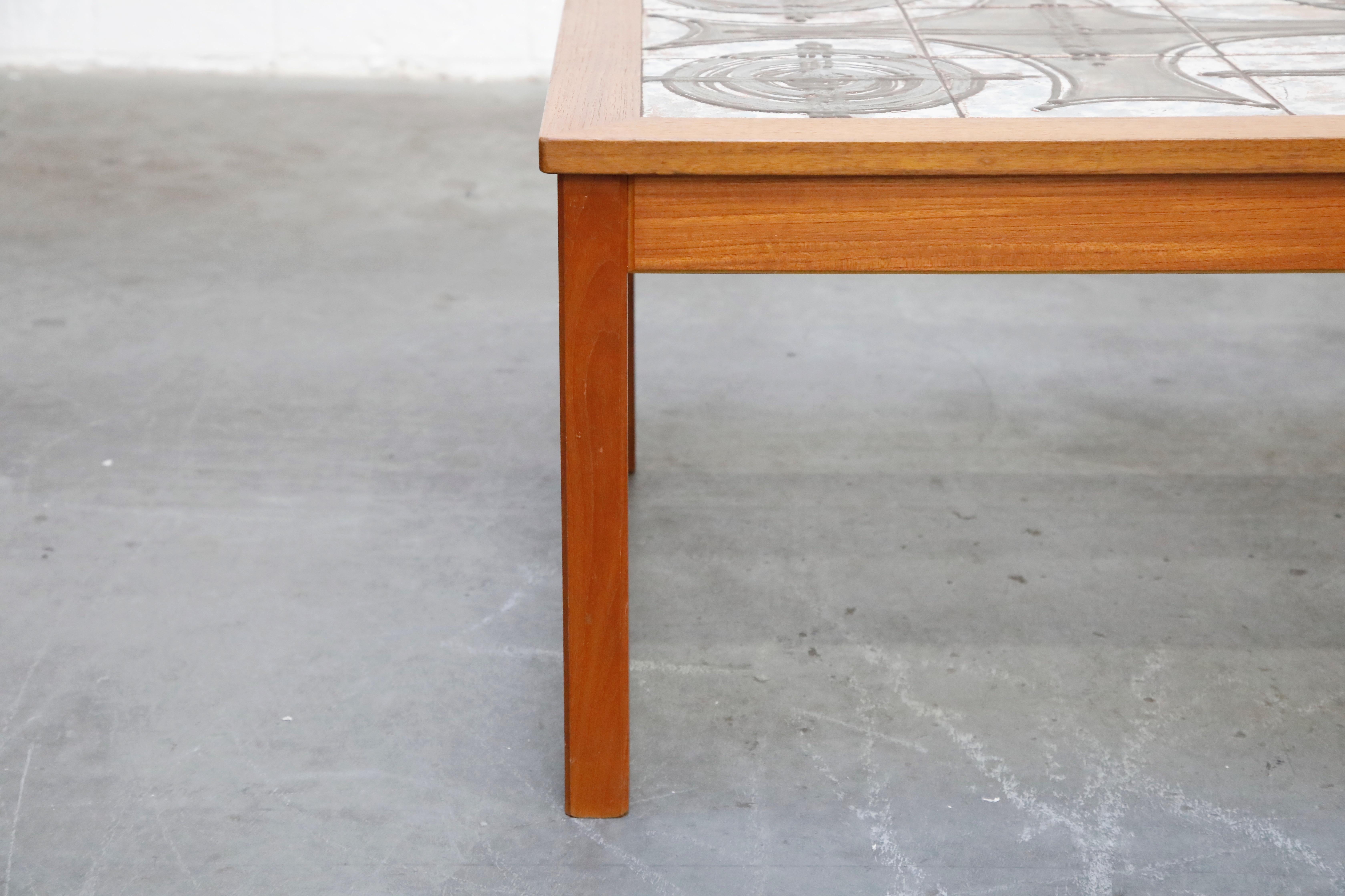 Danish Modern Ceramic Tile Teak Coffee Table by Ox Art, 1979, Signed 10