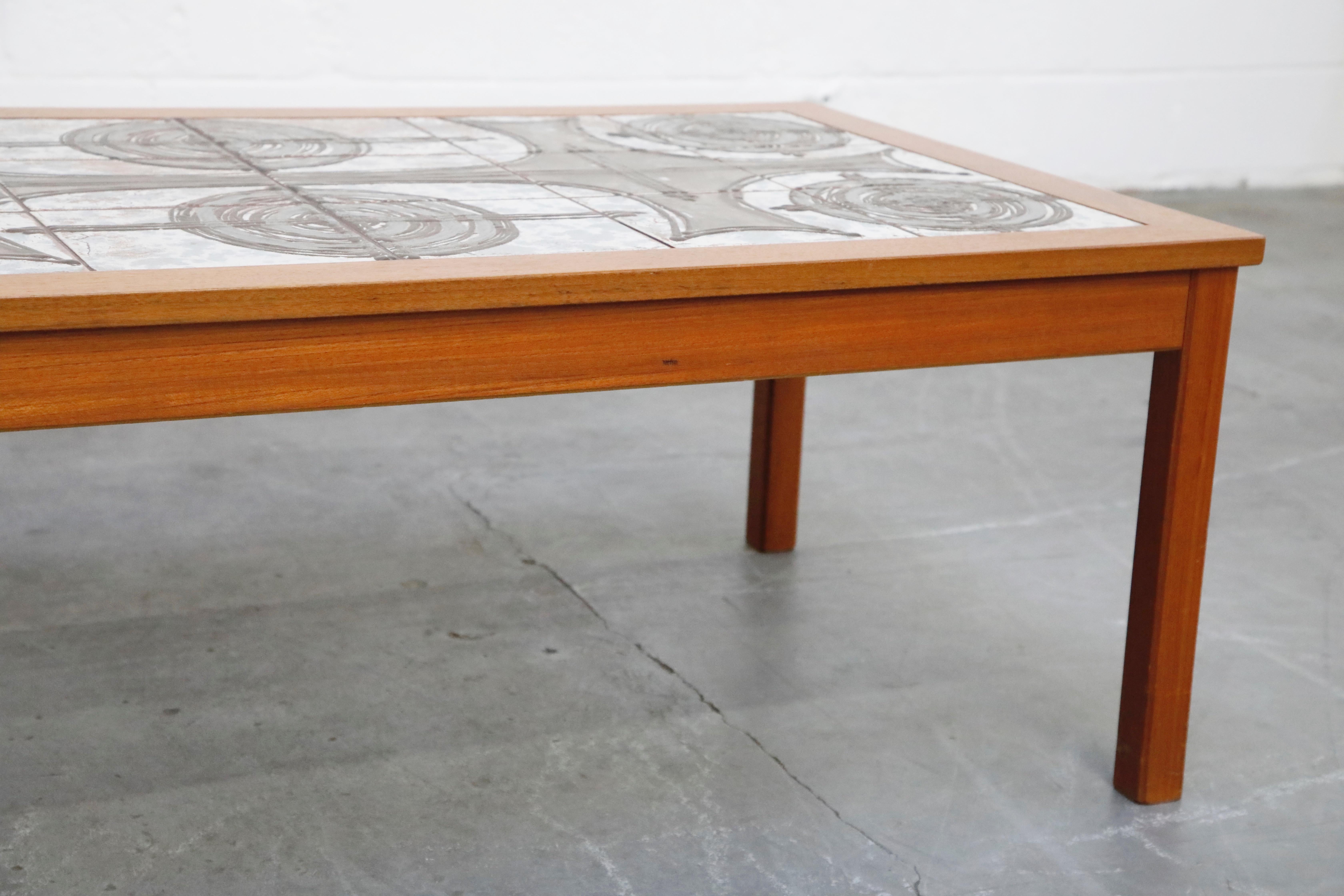 Danish Modern Ceramic Tile Teak Coffee Table by Ox Art, 1979, Signed 11