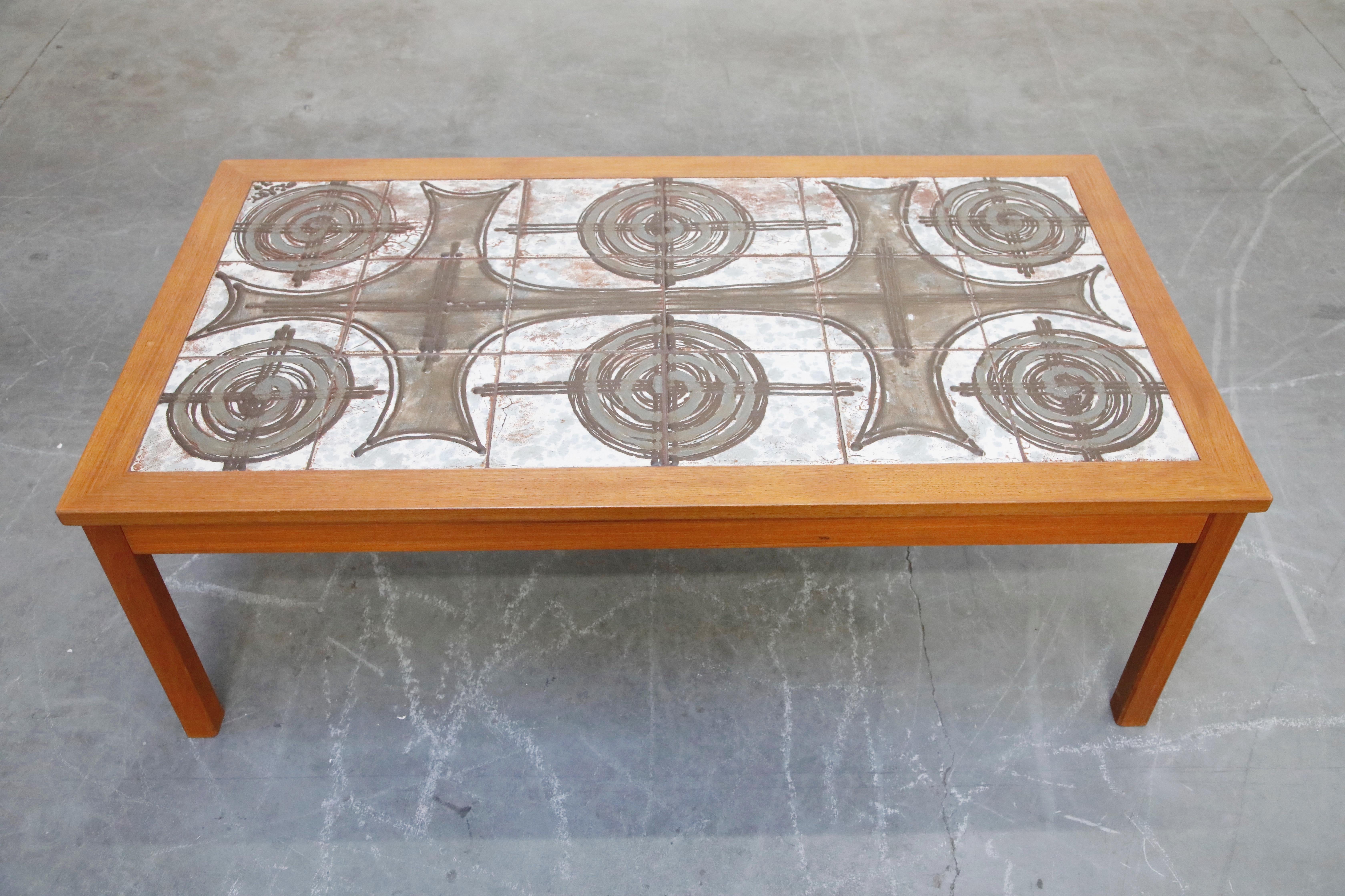 Scandinavian Modern Danish Modern Ceramic Tile Teak Coffee Table by Ox Art, 1979, Signed