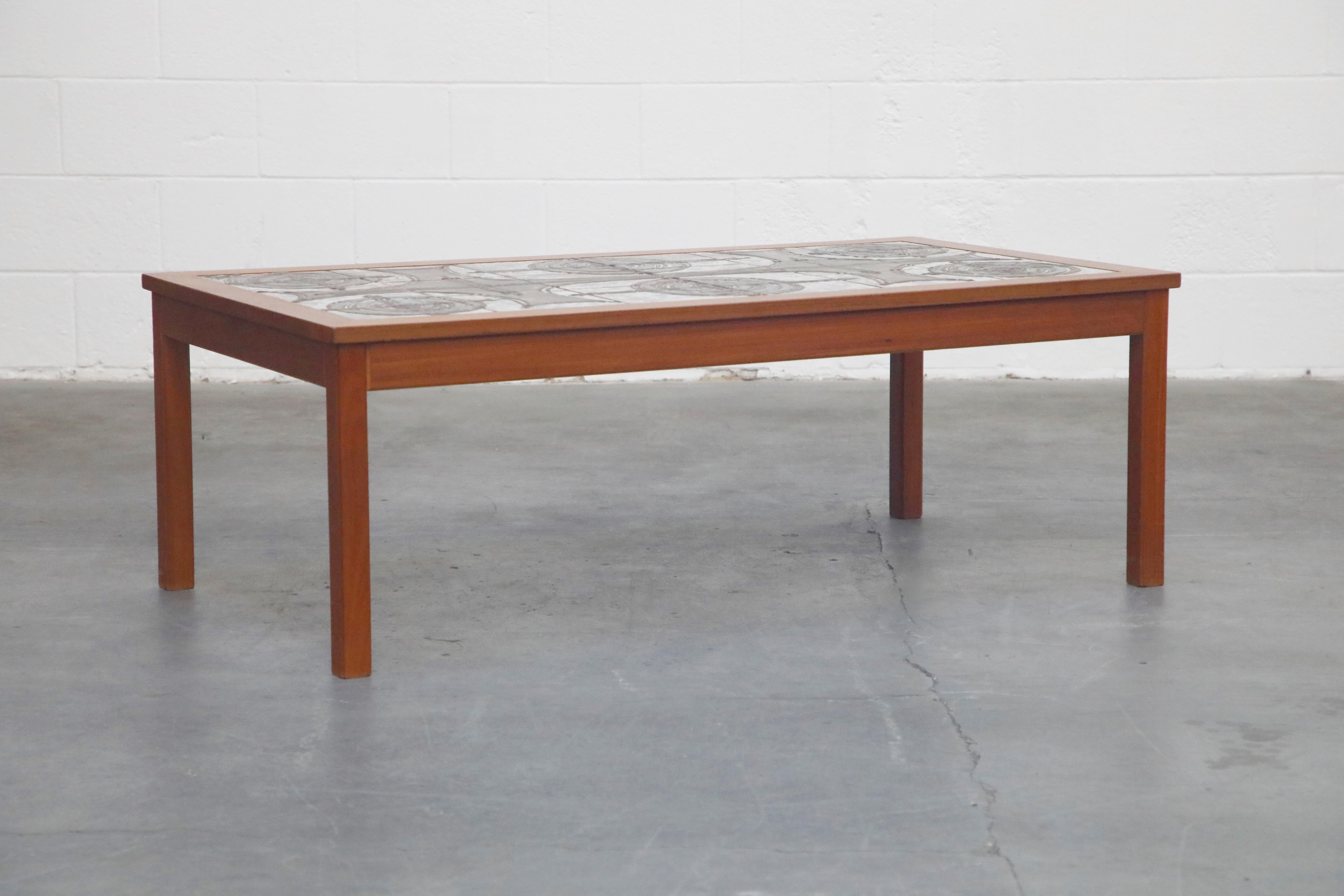 Scandinavian Danish Modern Ceramic Tile Teak Coffee Table by Ox Art, 1979, Signed