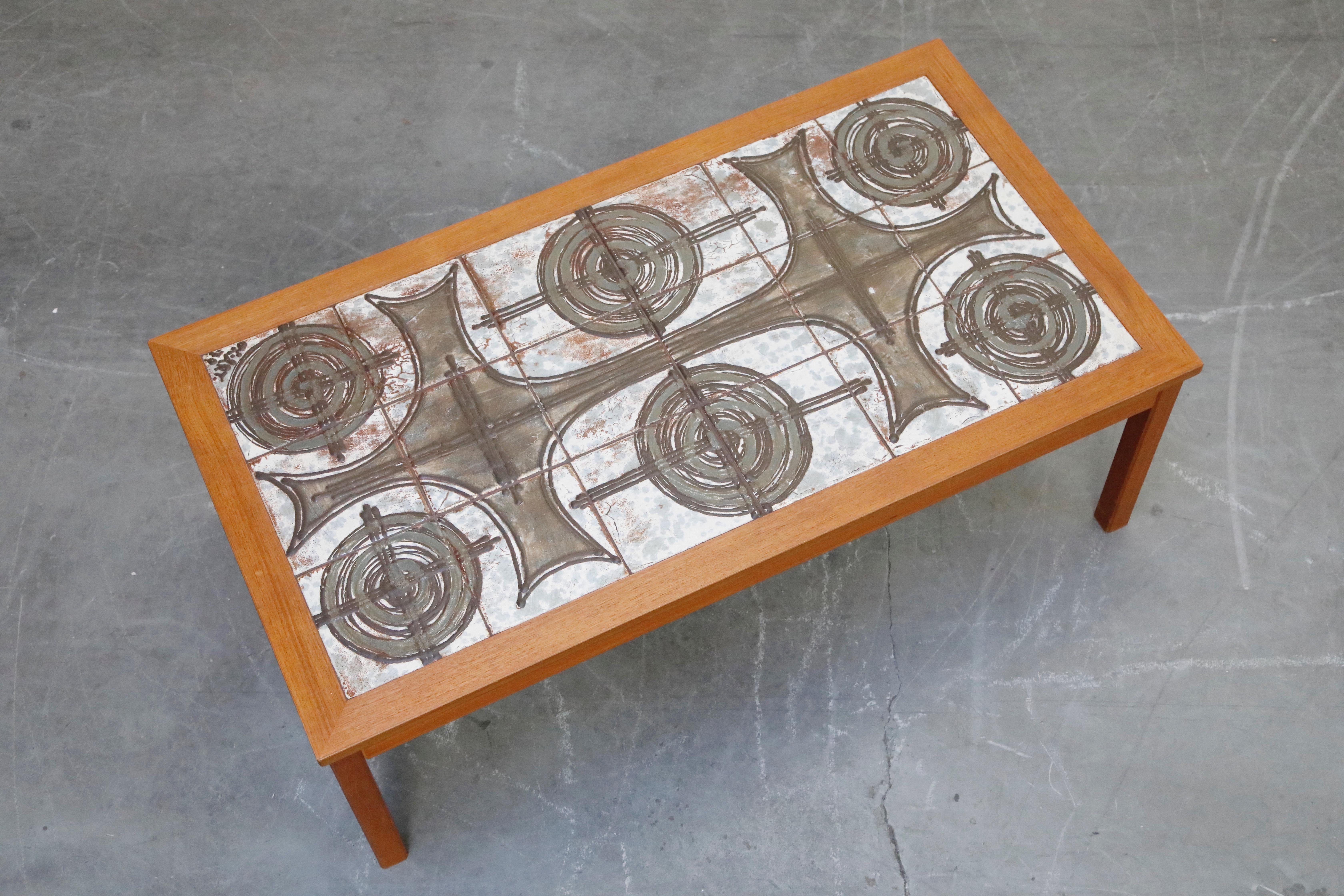 Late 20th Century Danish Modern Ceramic Tile Teak Coffee Table by Ox Art, 1979, Signed
