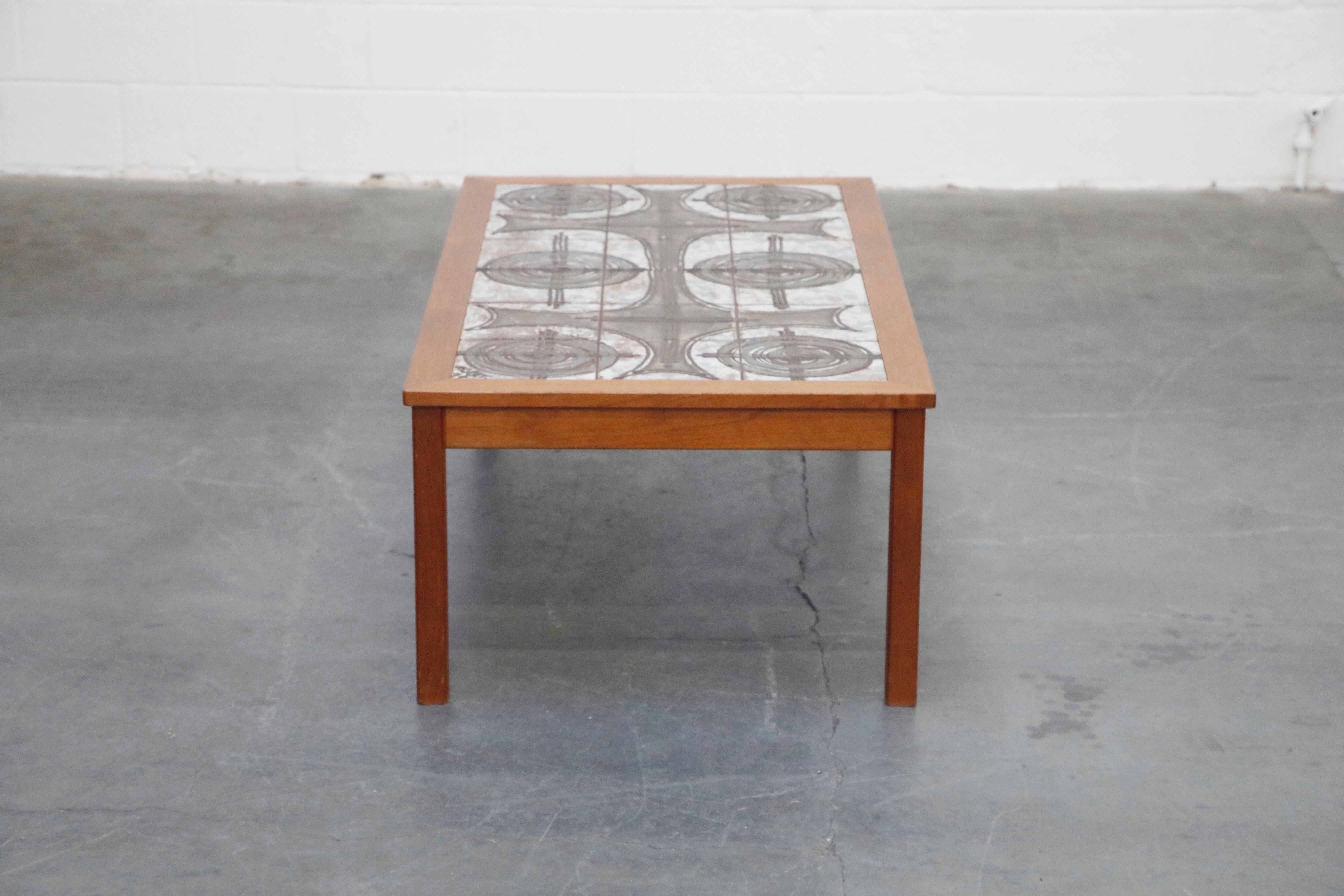 Danish Modern Ceramic Tile Teak Coffee Table by Ox Art, 1979, Signed 2