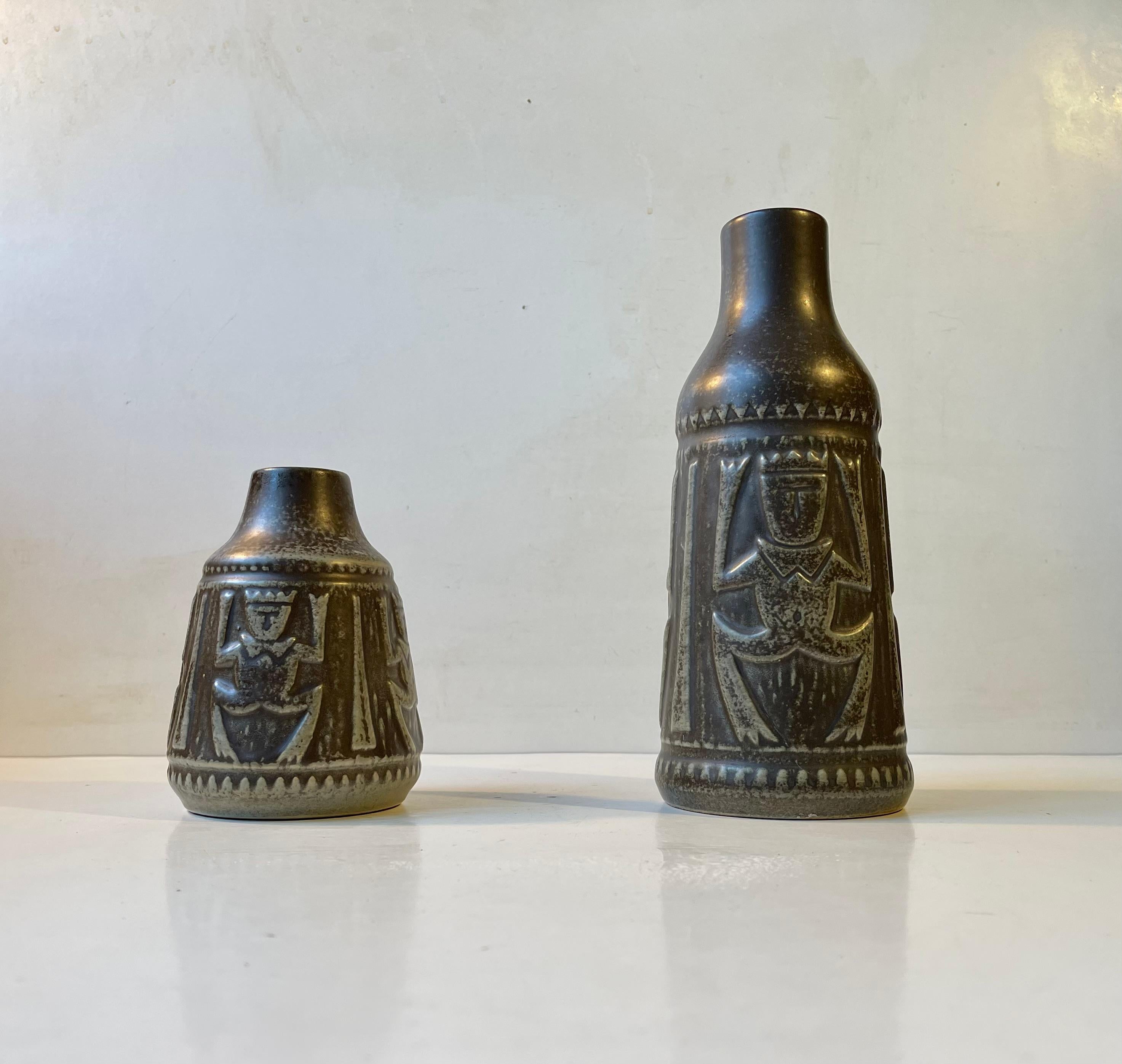 Glazed Danish Modern Ceramic Troll Vases by Johannes Pedersen & Gustav Ottesen, 1970s For Sale