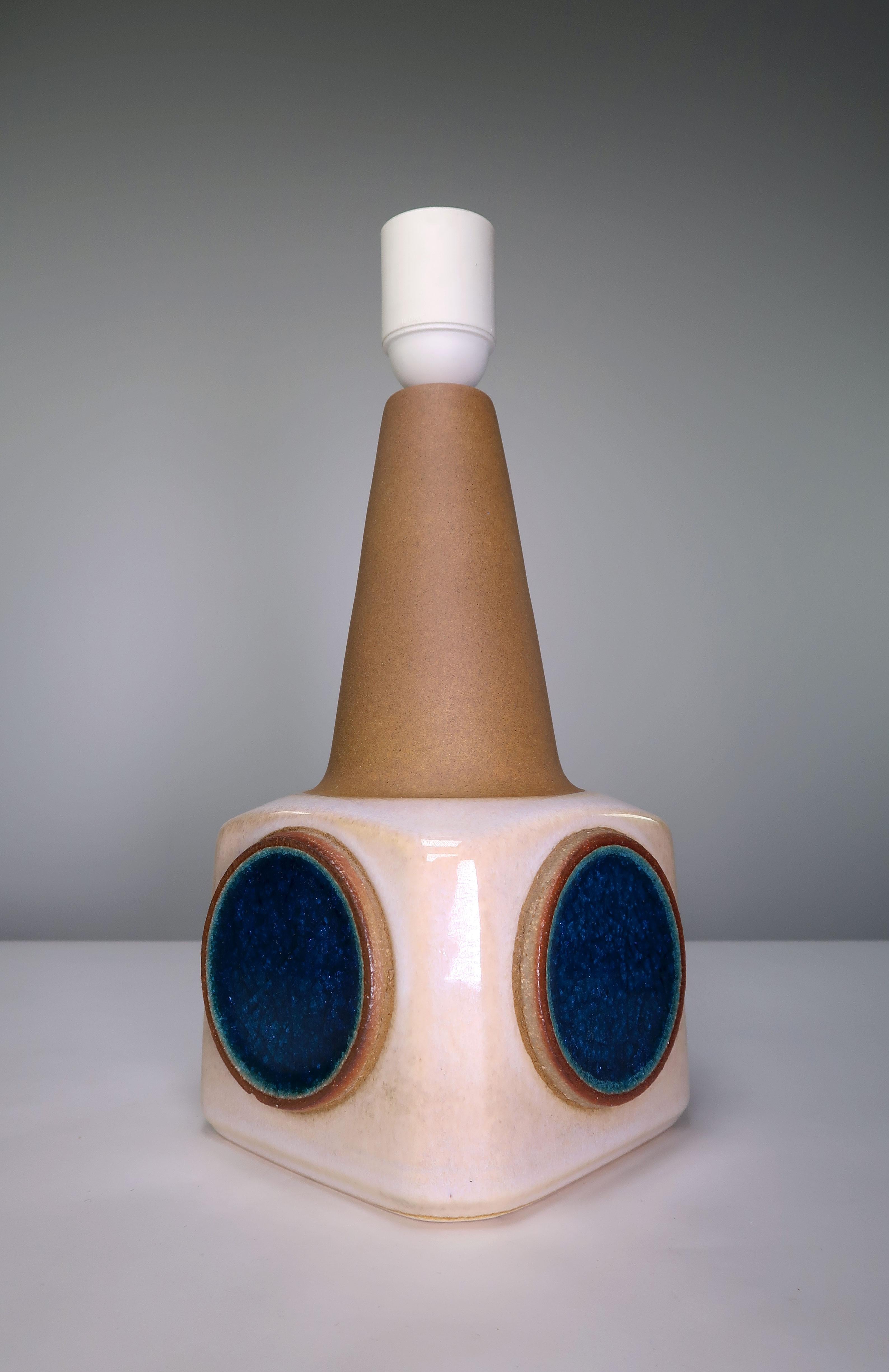 Mid-Century Modern Danish Modern Ceramic White with Blue Circles Table Lamp by Søholm, 1960s