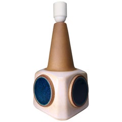 Danish Modern Ceramic White with Blue Circles Table Lamp by Søholm, 1960s
