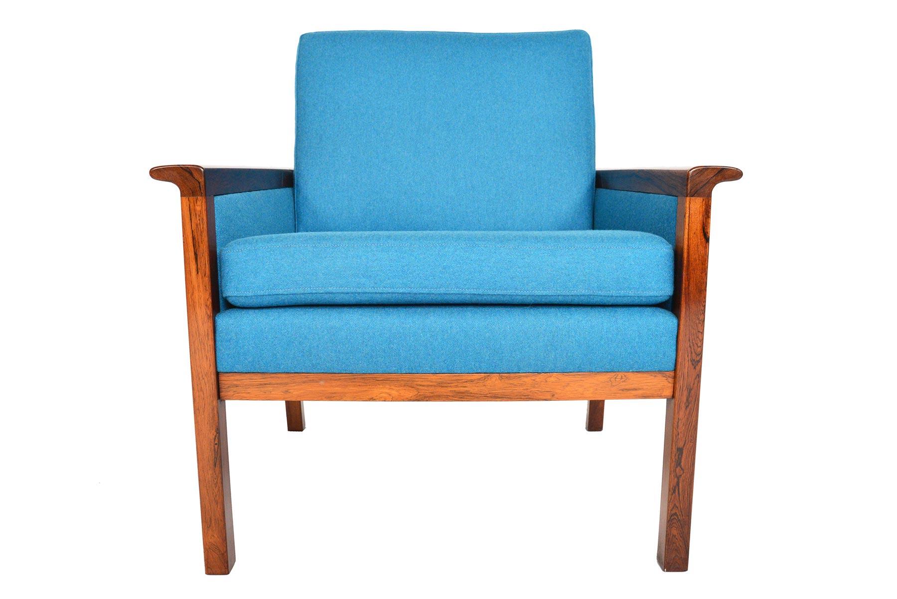 Danish Modern Cerulean Blue Lounge Chair in Brazilian Rosewood 5