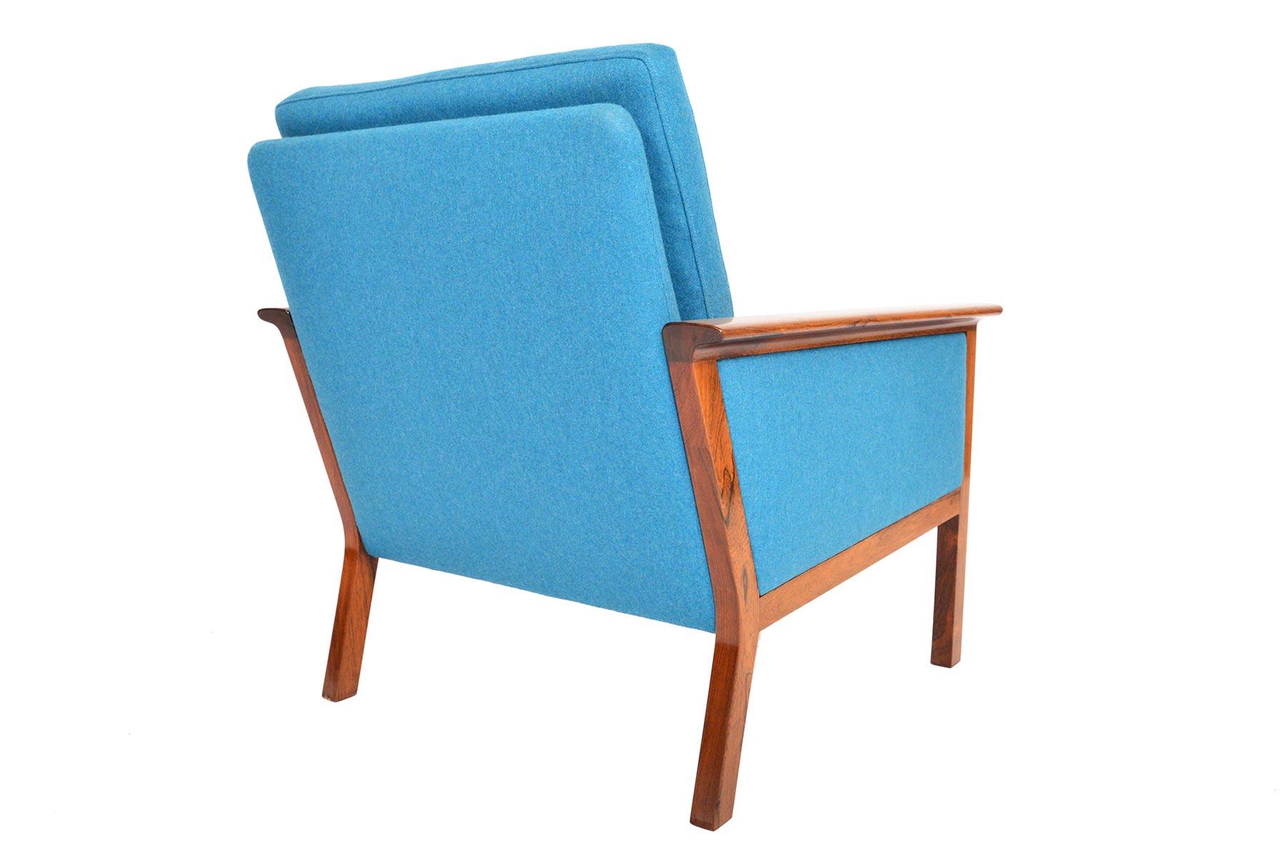 20th Century Danish Modern Cerulean Blue Lounge Chair in Brazilian Rosewood