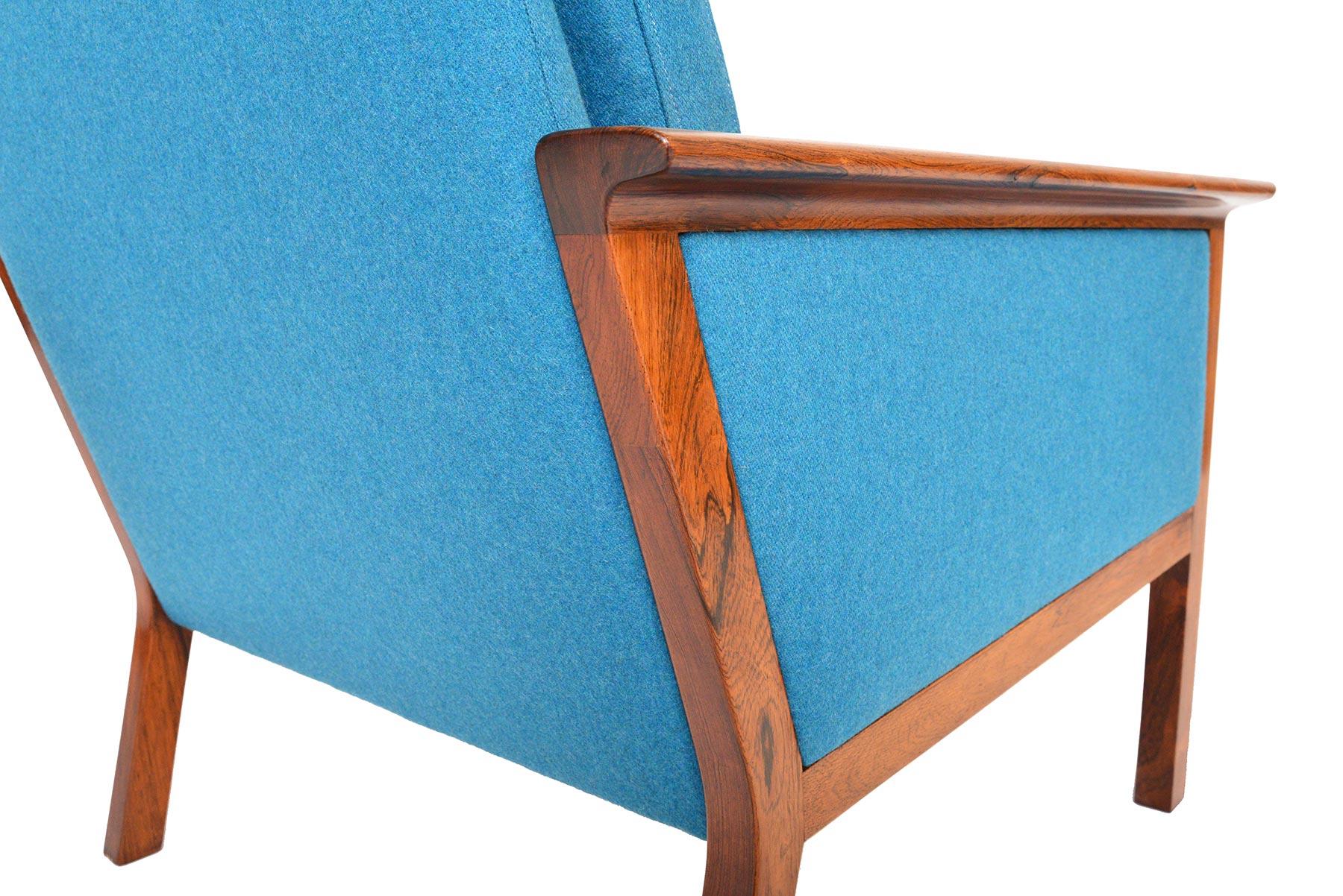 Danish Modern Cerulean Blue Lounge Chair in Brazilian Rosewood 1