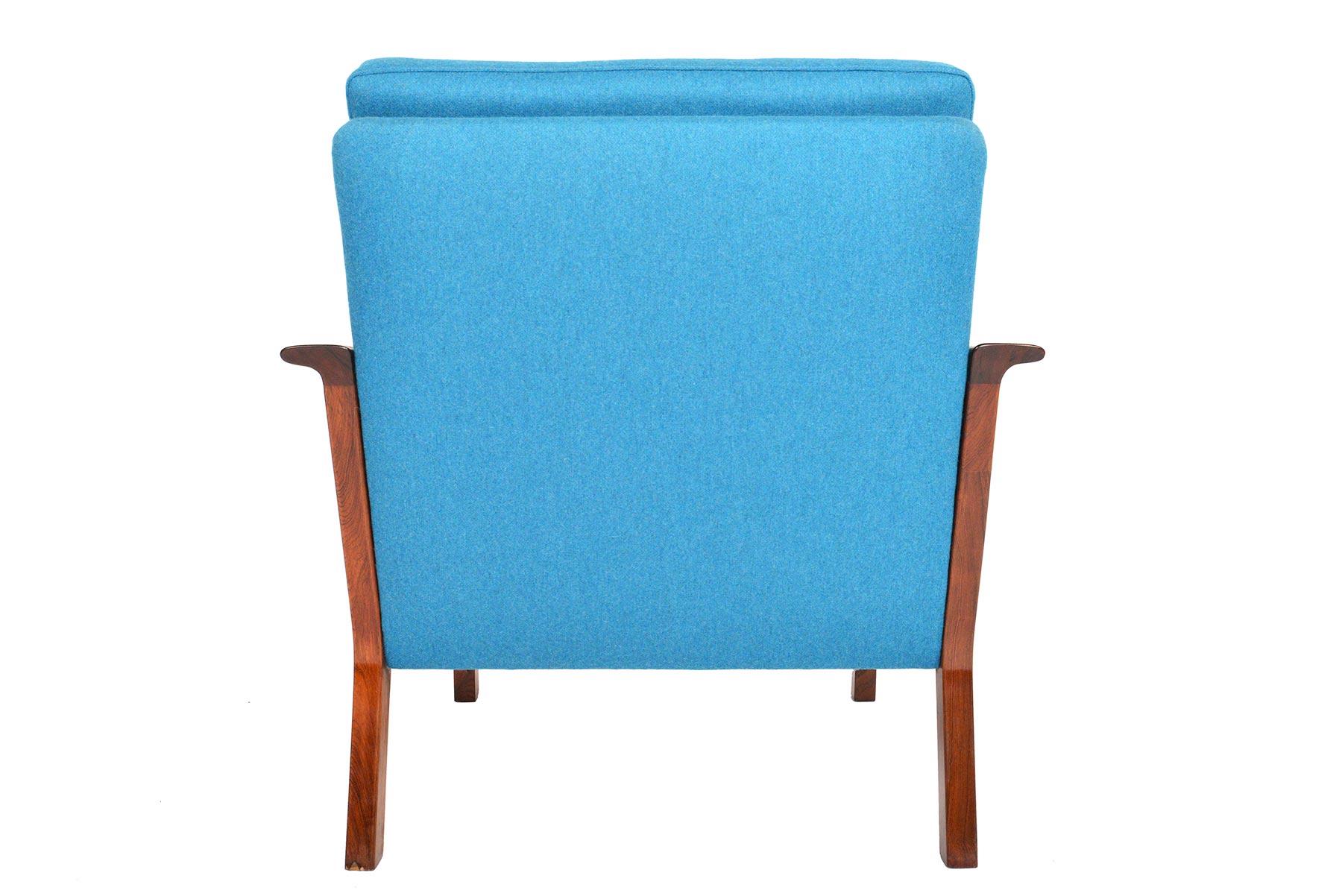 Danish Modern Cerulean Blue Lounge Chair in Brazilian Rosewood 2