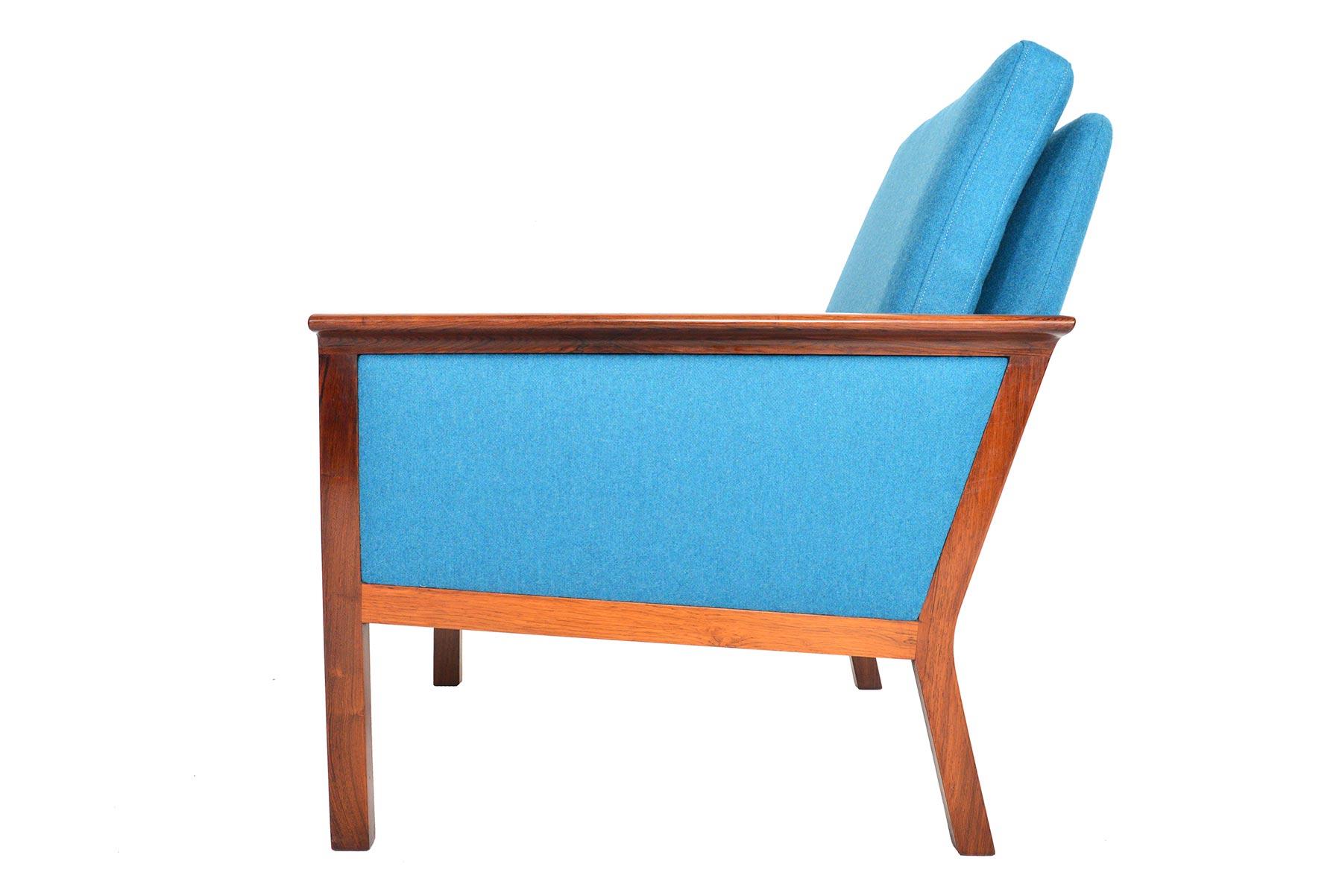 Danish Modern Cerulean Blue Lounge Chair in Brazilian Rosewood 3
